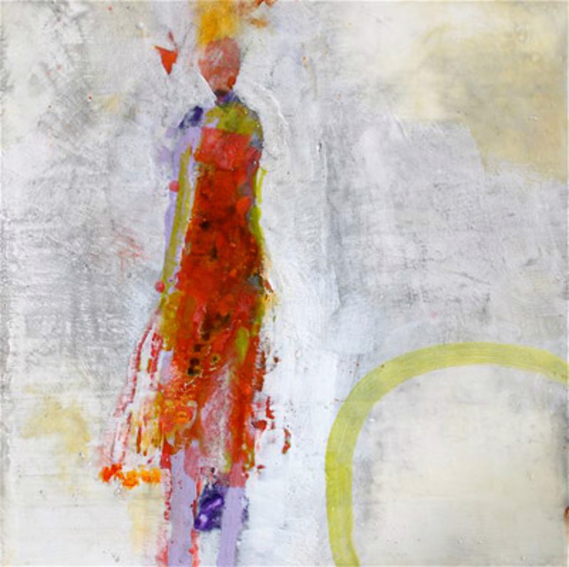 Figure With Red Dress And Yellow Circle by Brigitte McReynolds