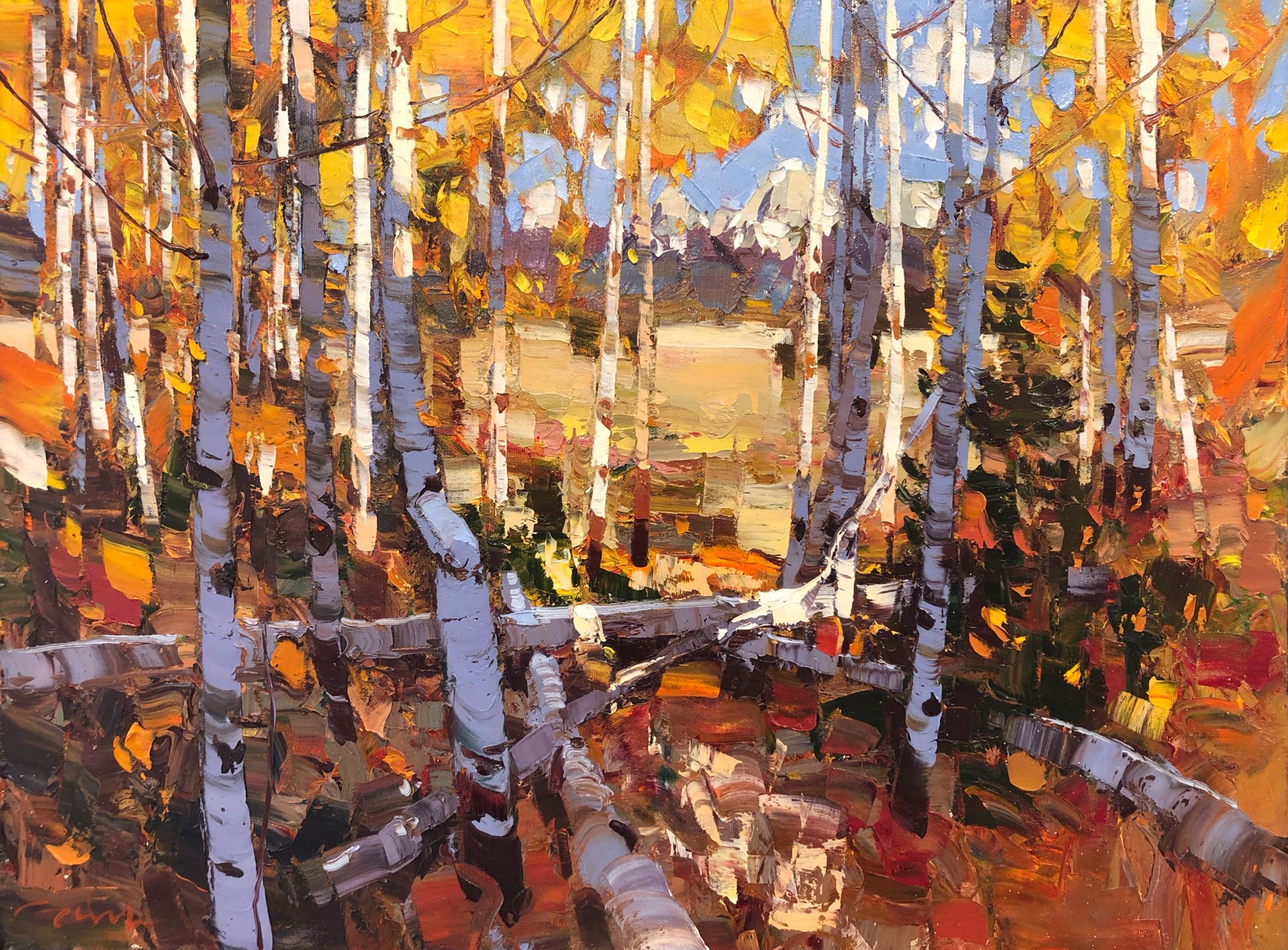 A Palette Knife Oil Painting Of Fall Aspens Framing The Tetons By Silas Thompson At Gallery Wild