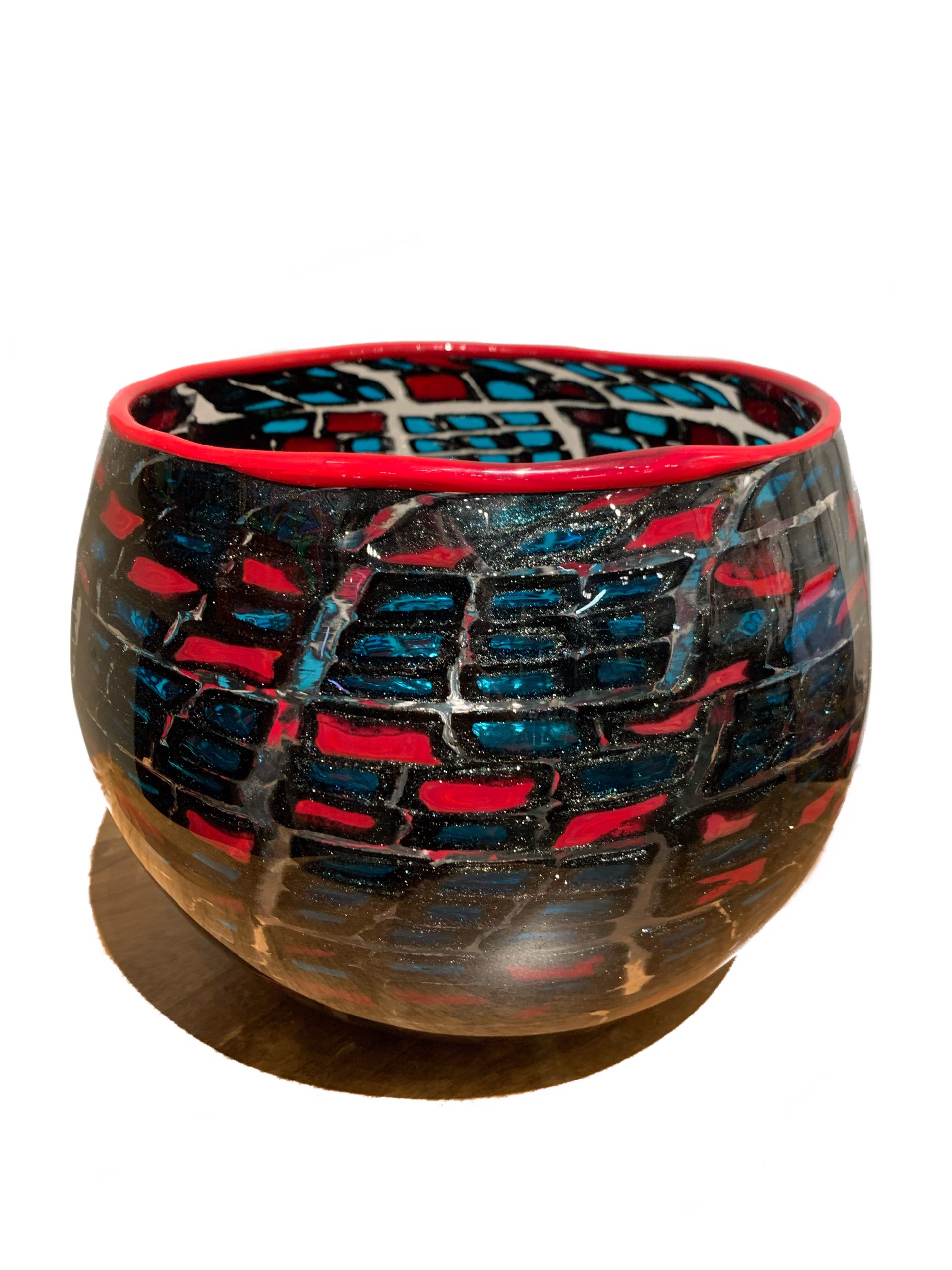 Red Detailed Sparkle Bowl by John Glass
