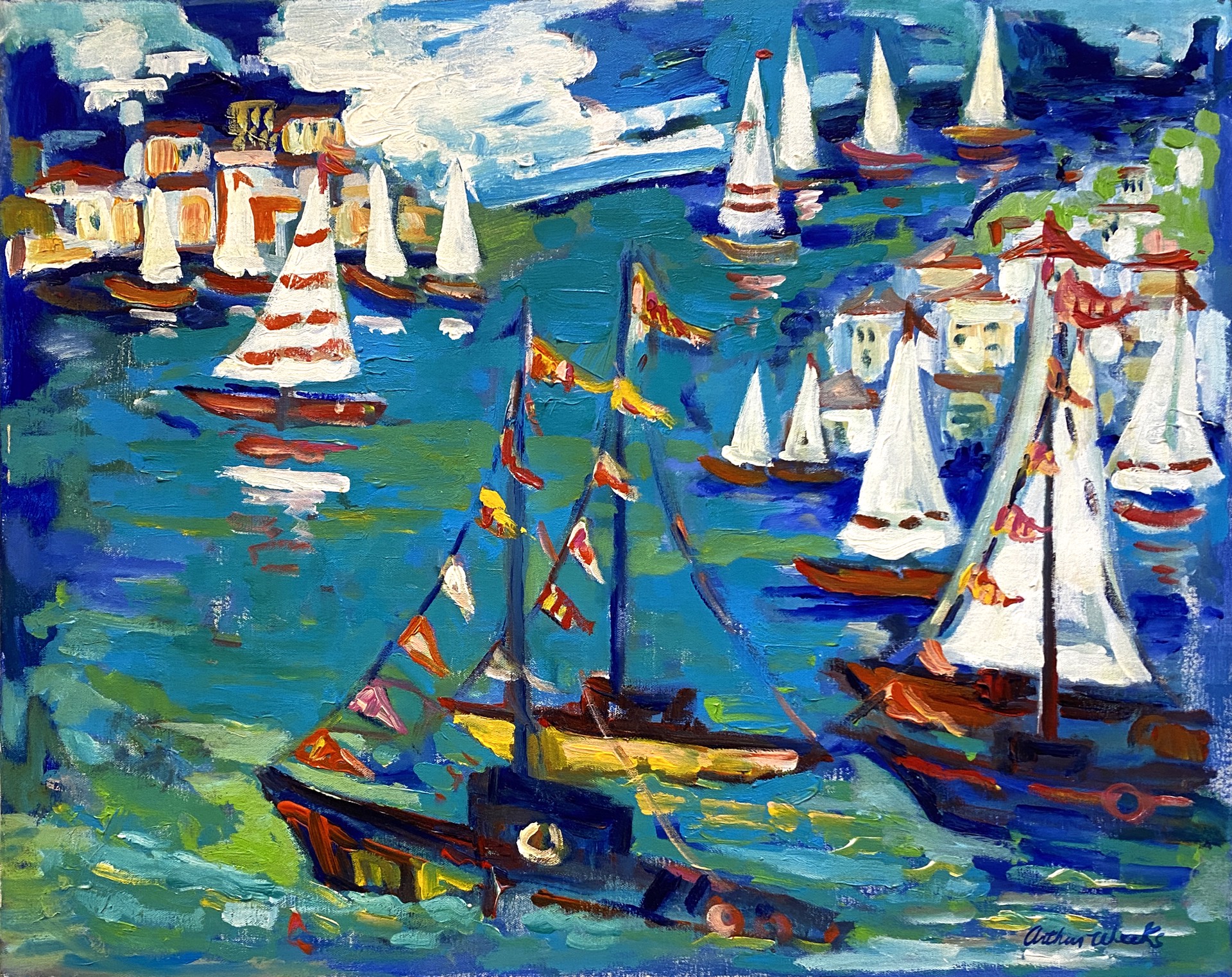 Sea Village & Boats by Arthur Weeks