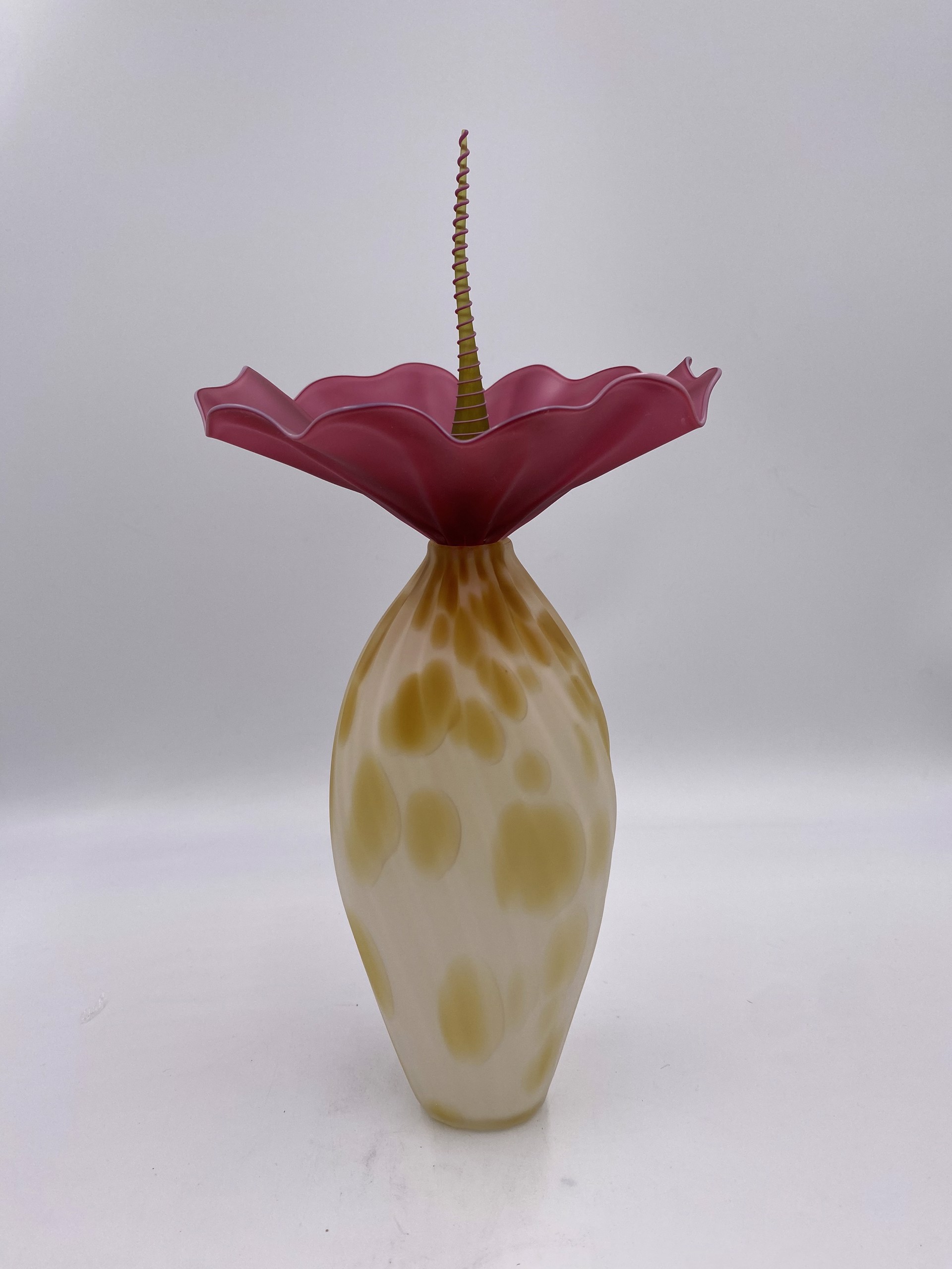 Botanical Spotted Tall - Ivory/Ruby by Kliszewski Glass
