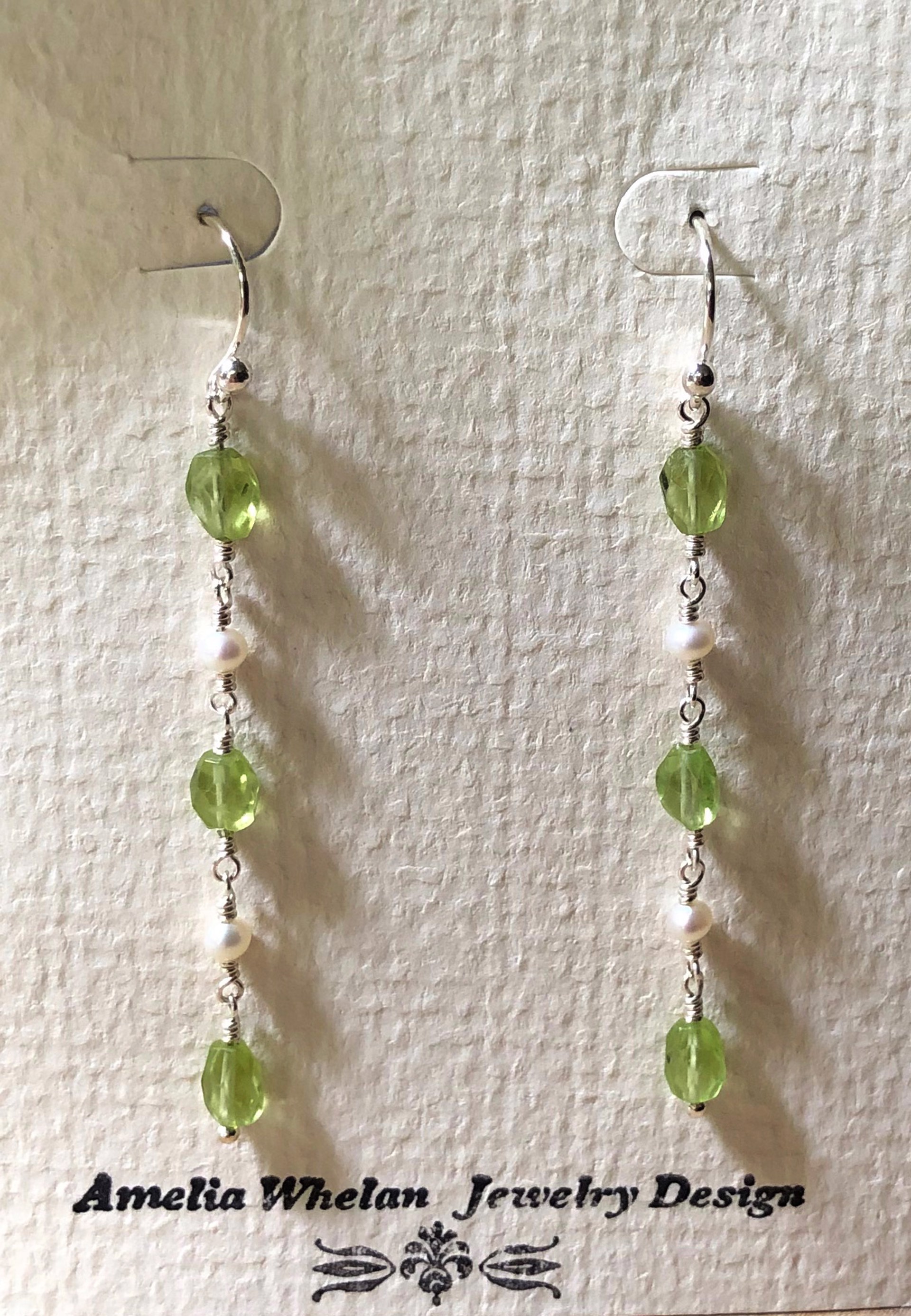 Long Peridot and Pearl, Sterling Silver by Amelia Whelan