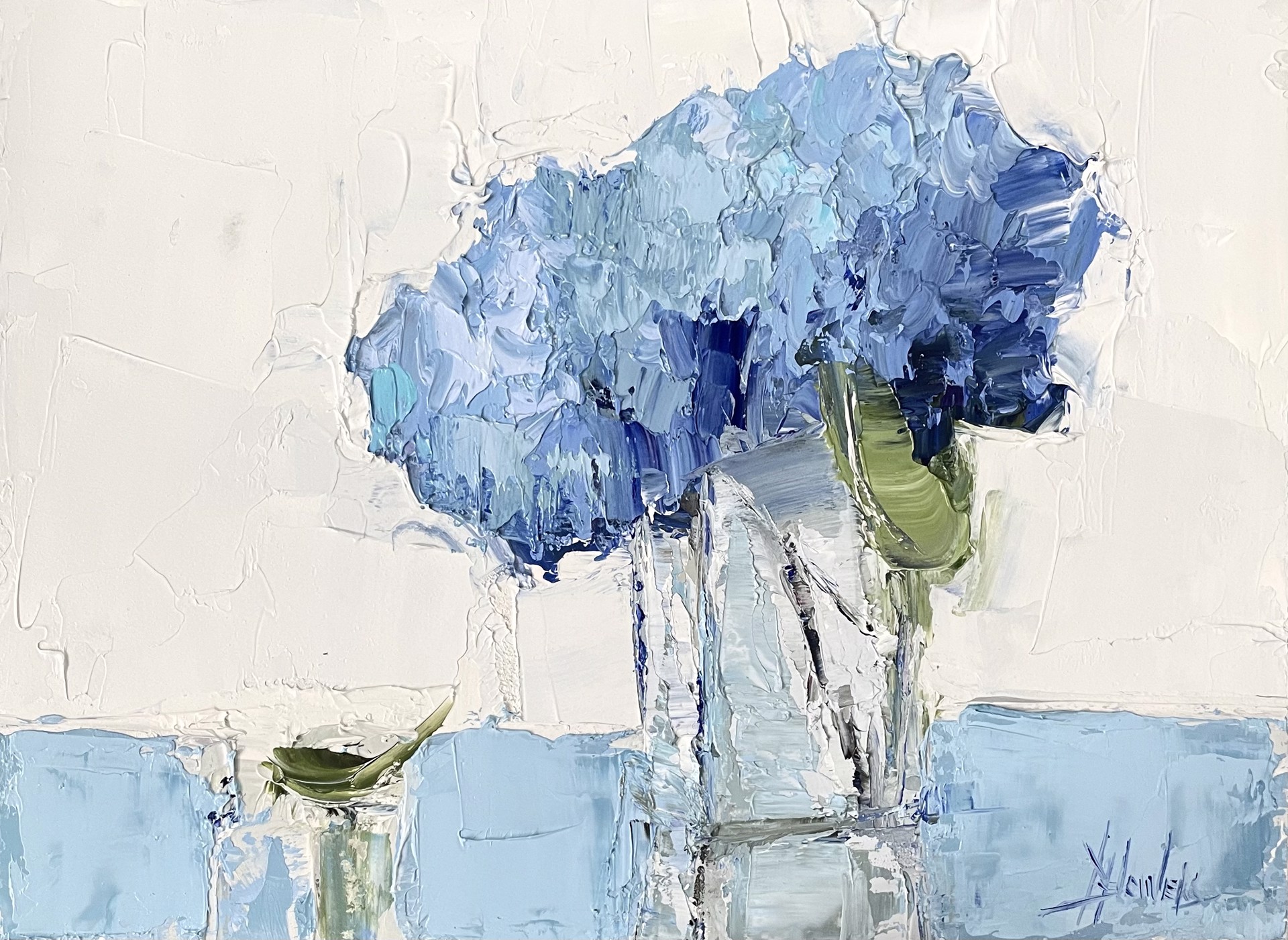 Blue Hydrangeas, Blue Table by Barbara Flowers