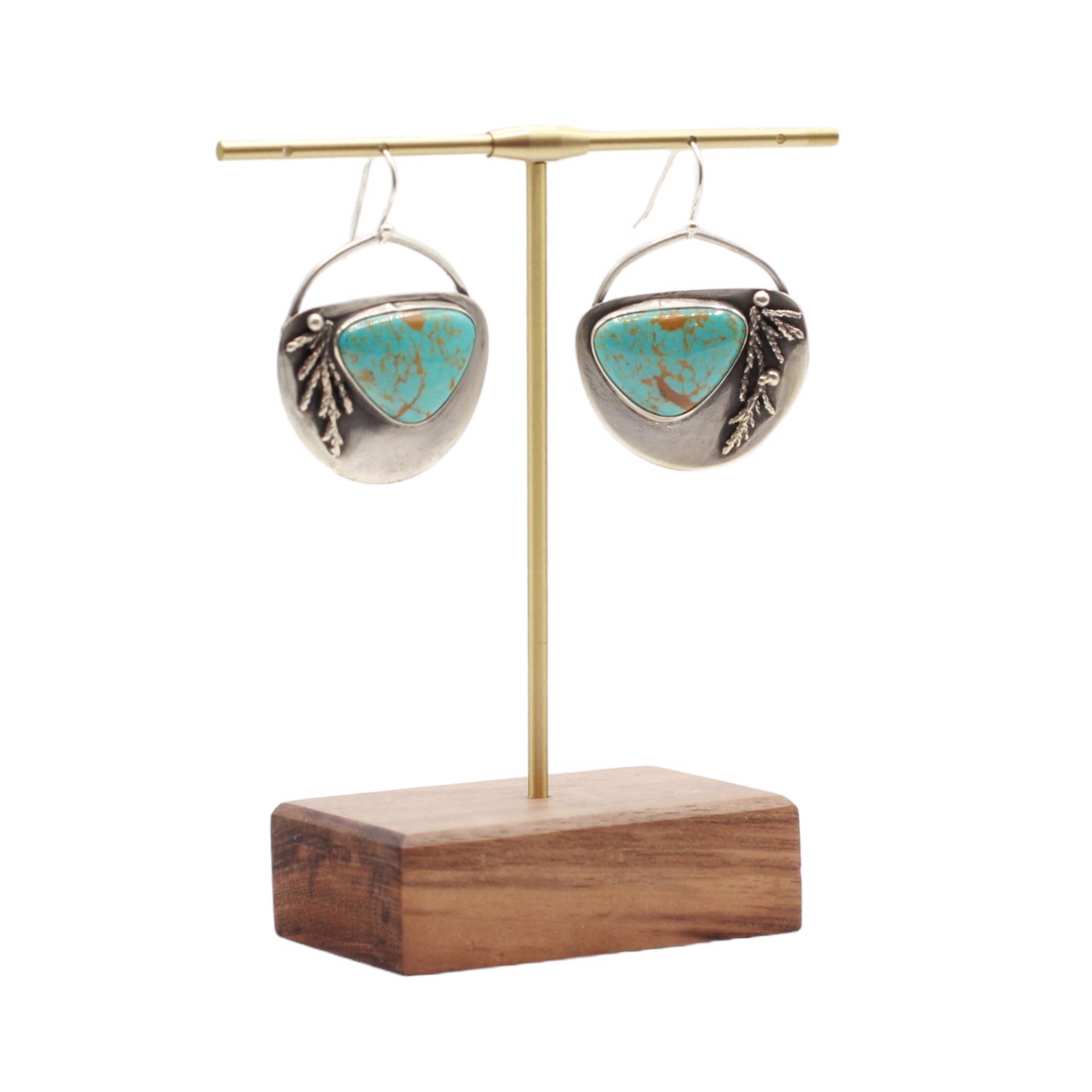 Sonoran Gem Turquoise Shield Earrings with Cast Juniper by Ashley Hanna