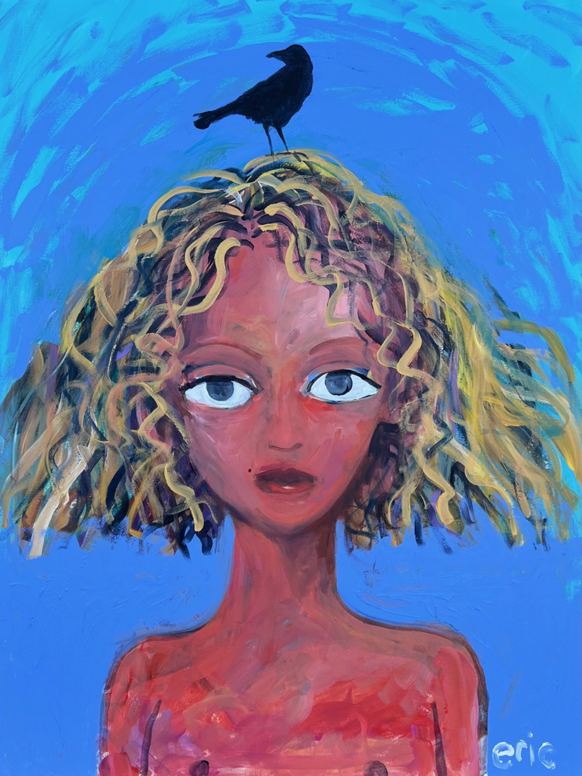 Girl With A Crow On Her Head by Eric Robison