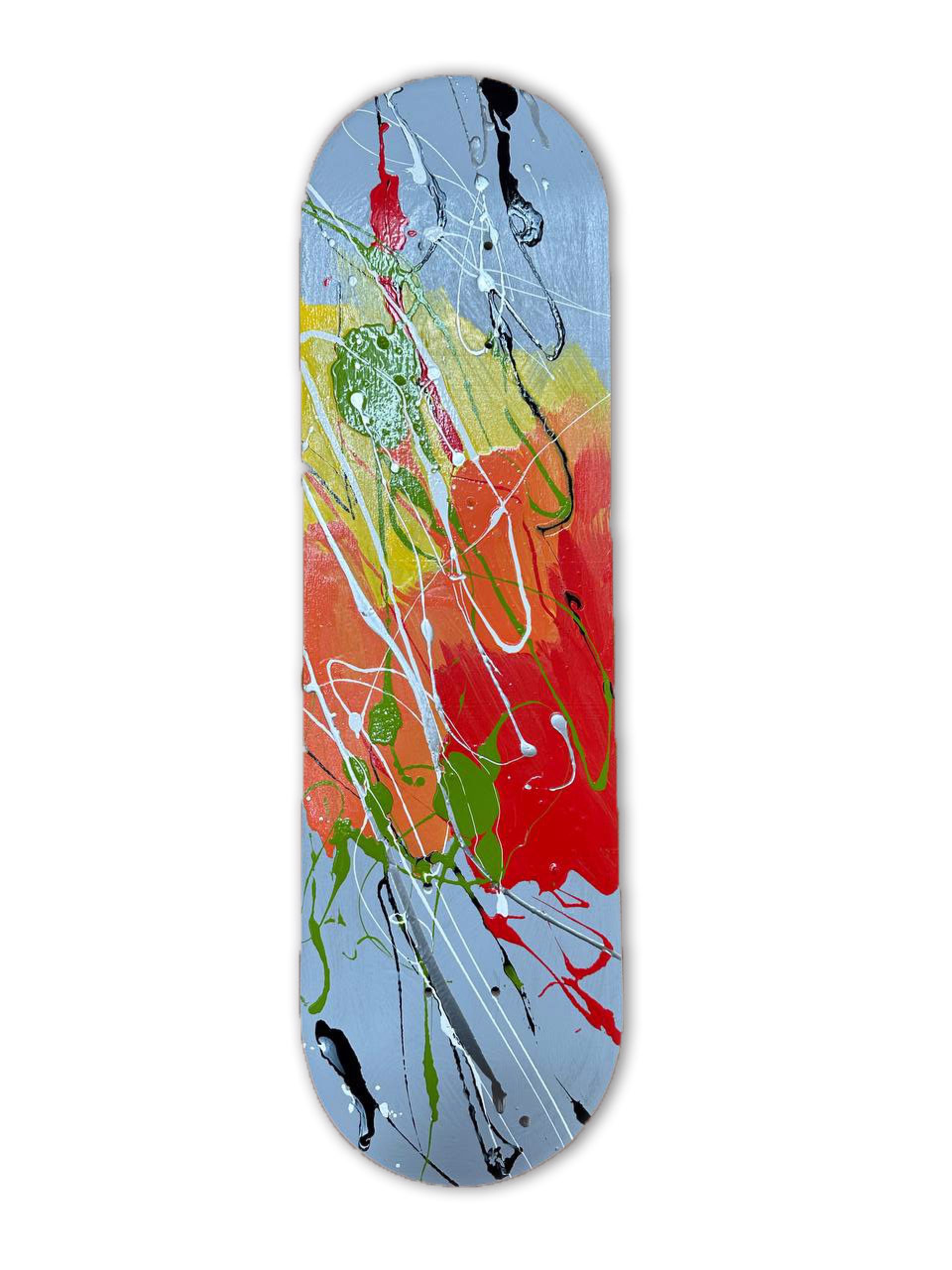 "Abstract Skateboard I (Red Orange Yellow)" by Abstract Skateboards Wall Sculptures by Elena Bulatova