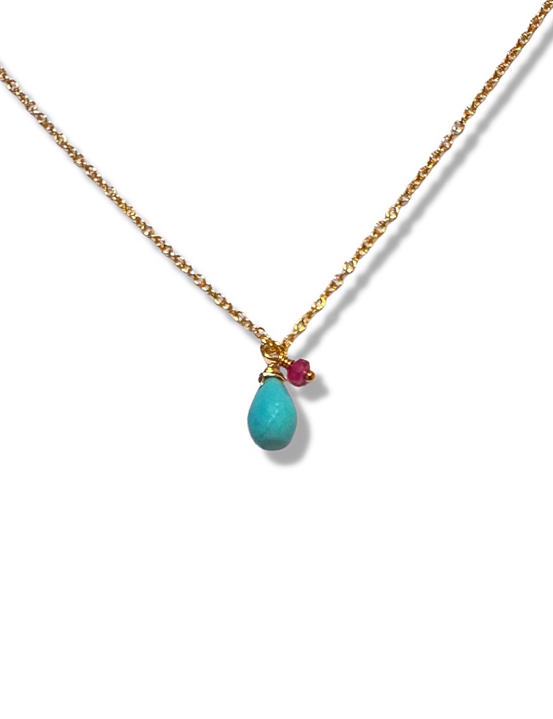 Necklace - Ruby and Sleeping Beauty Turquoise with 14K Gold Filling by Julia Balestracci