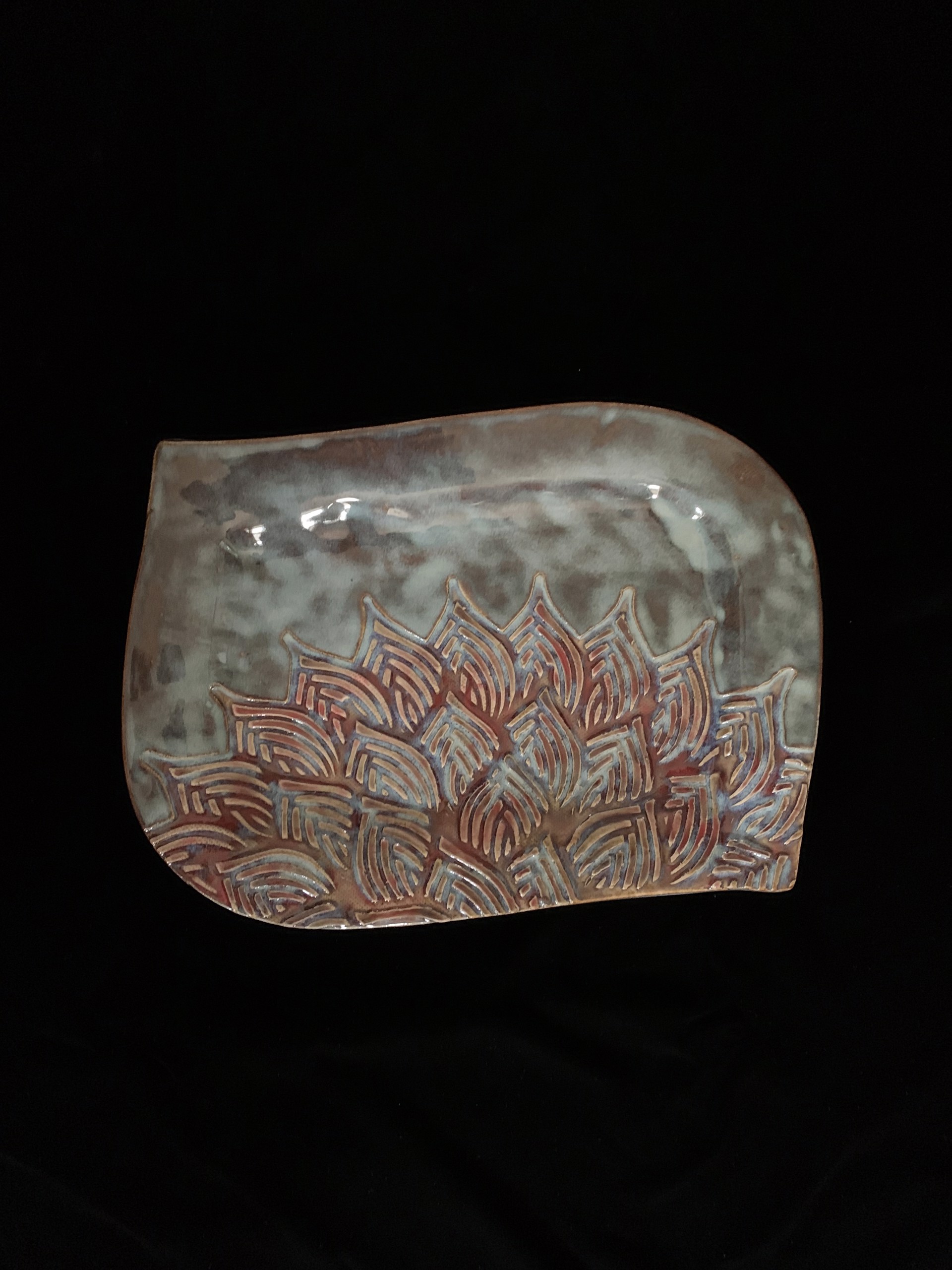 10 1/2" Curved Plate, blue rutile with red by Michael Hagan