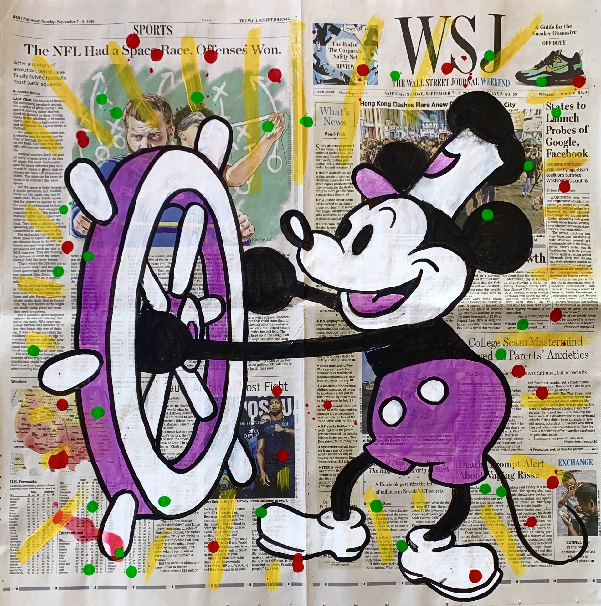 WSJ Series Mickey Mouse in Purple/Steamboat Willie  by WSJ Series on Newspaper by Elena Bulatova