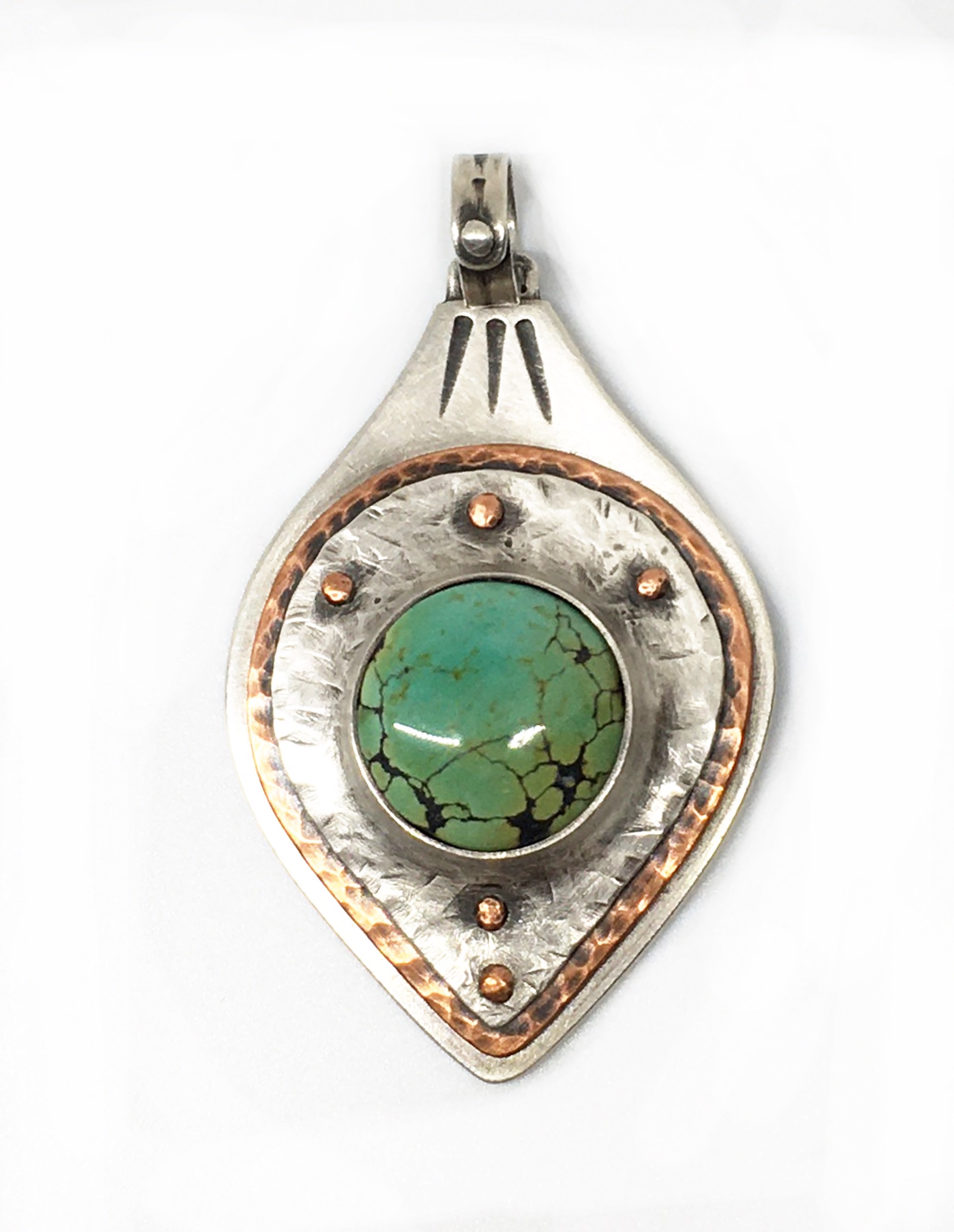 "Teardrop"  Handmade Silver & Copper Turquoise Pendant by Grace Ashford