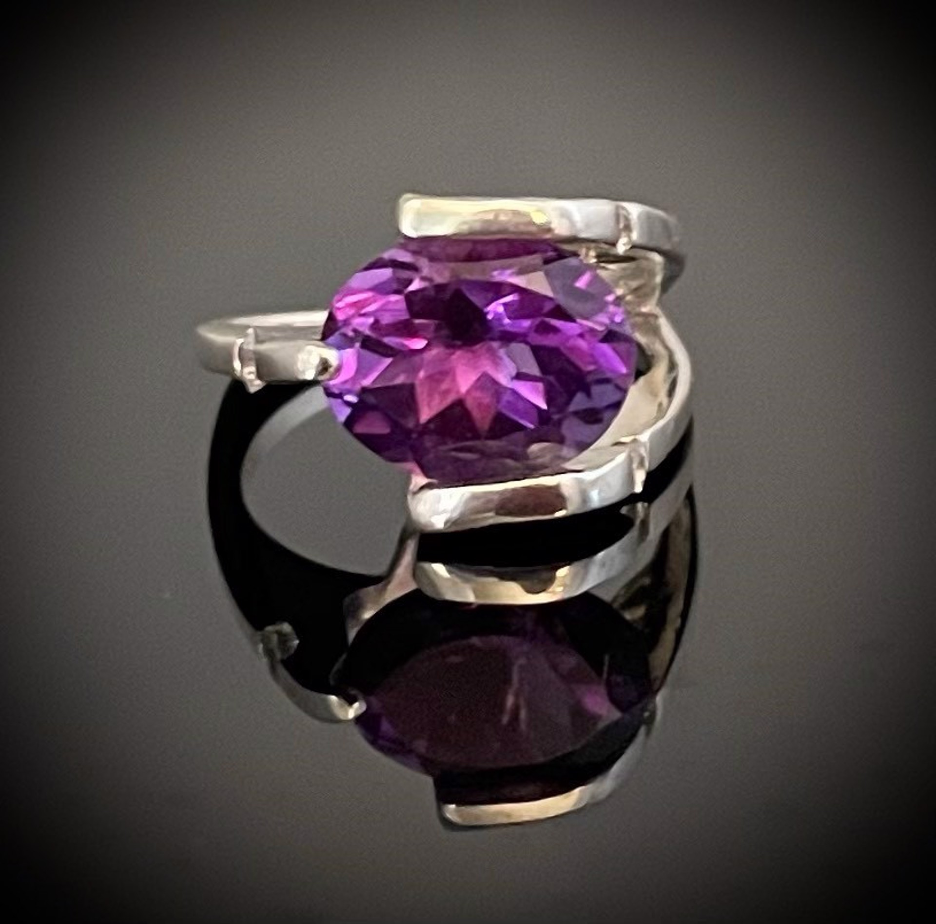 Starry Nights Ring - Amethyst and White Sapphire Stones by Celest Michelotti