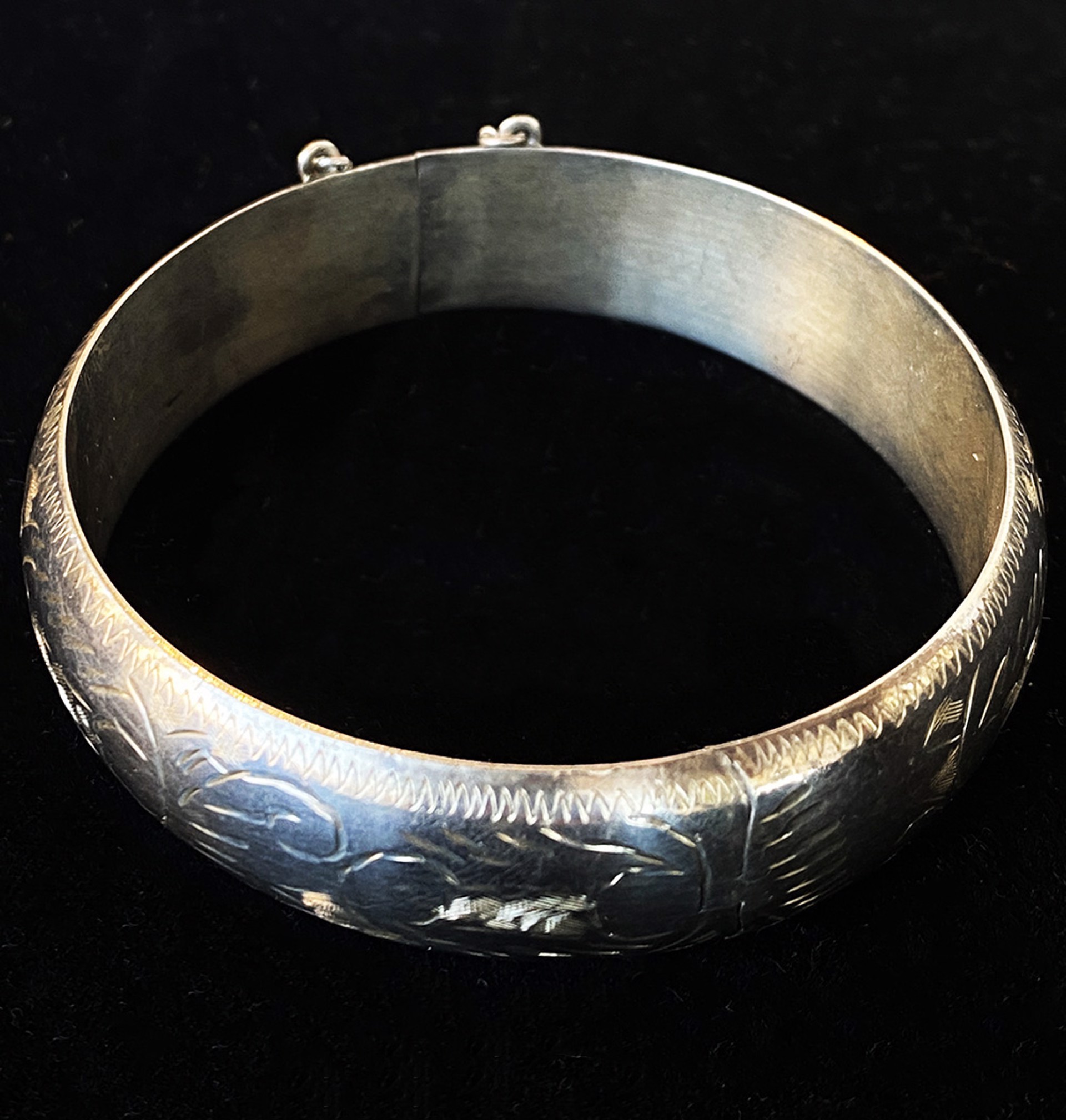 Vintage Engraved Silver Bracelet by Artist Unknown
