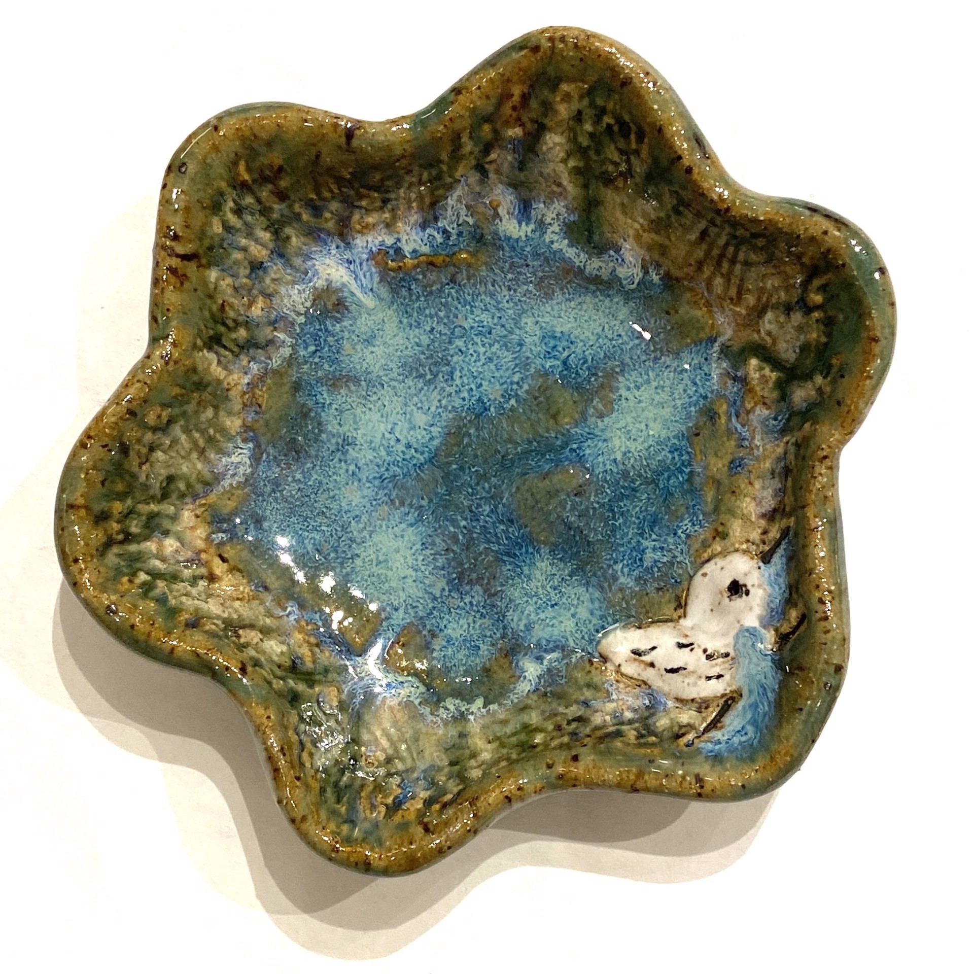 X-Small Pool Dish with Sandpiper (Blue Glaze) LG23-1069 by Jim & Steffi Logan