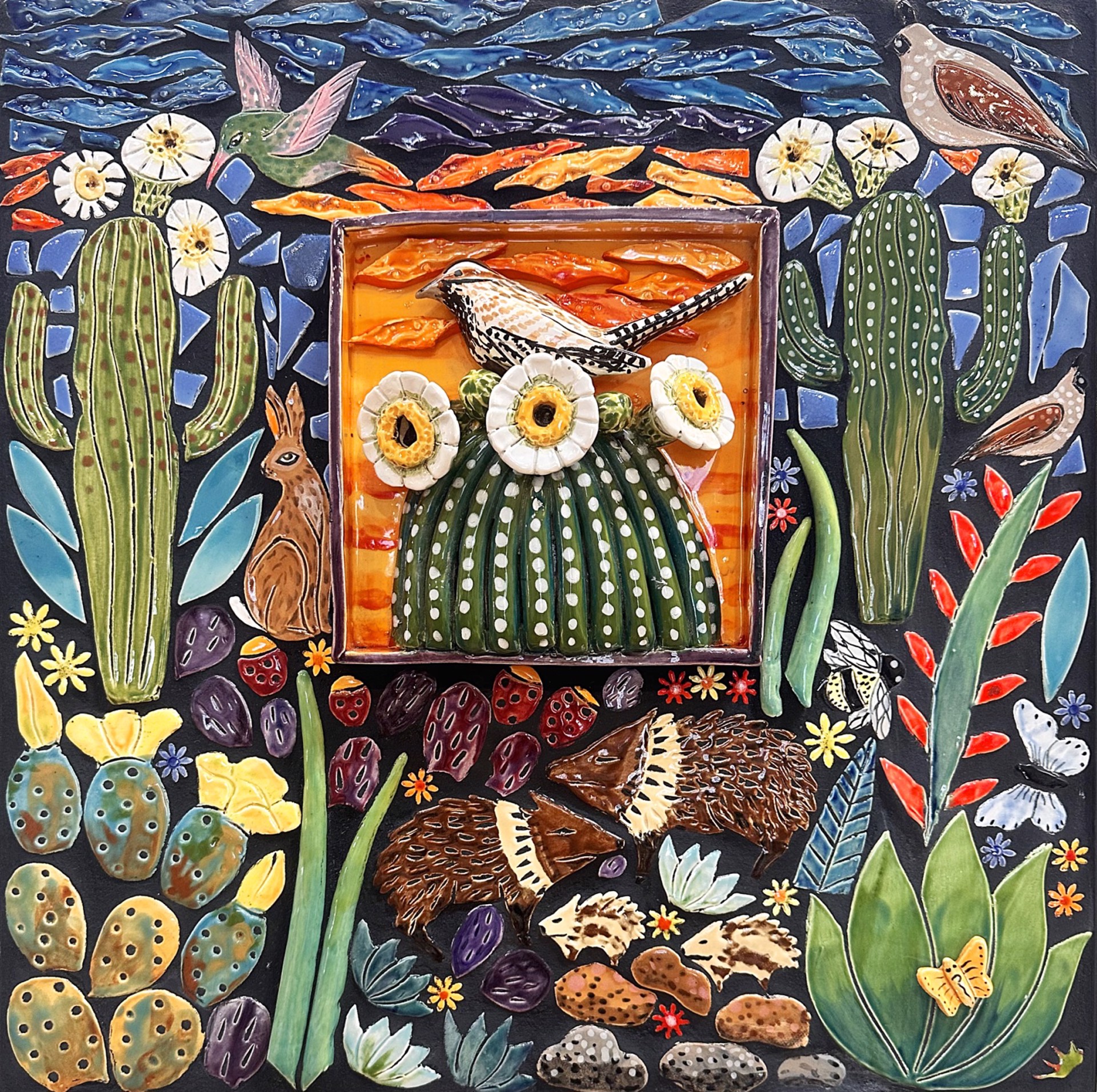 Cactus Wren Mosaic Mural by Robin Chlad