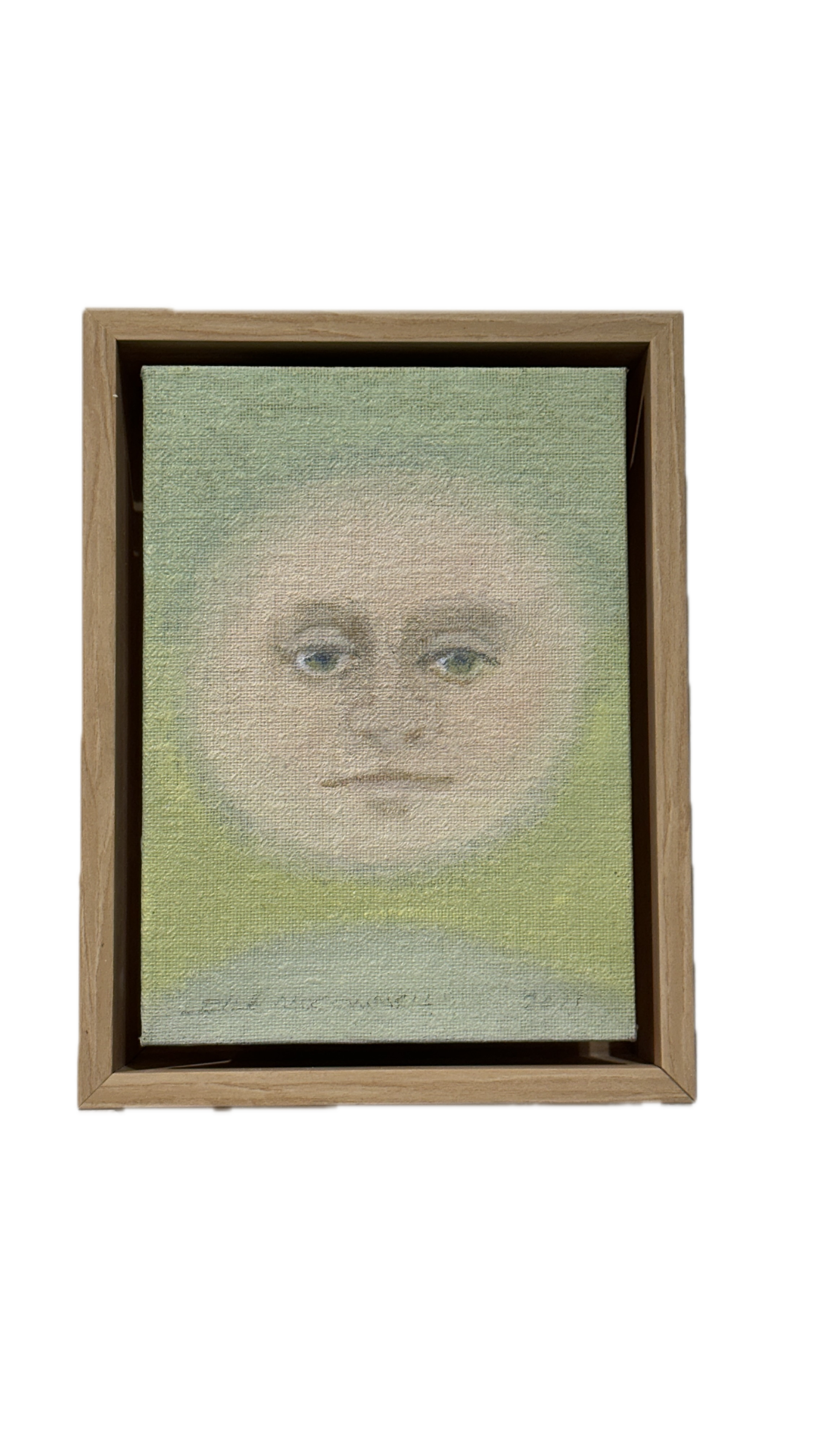 Moonface - pale pink on yellow/green by Leila McConnell