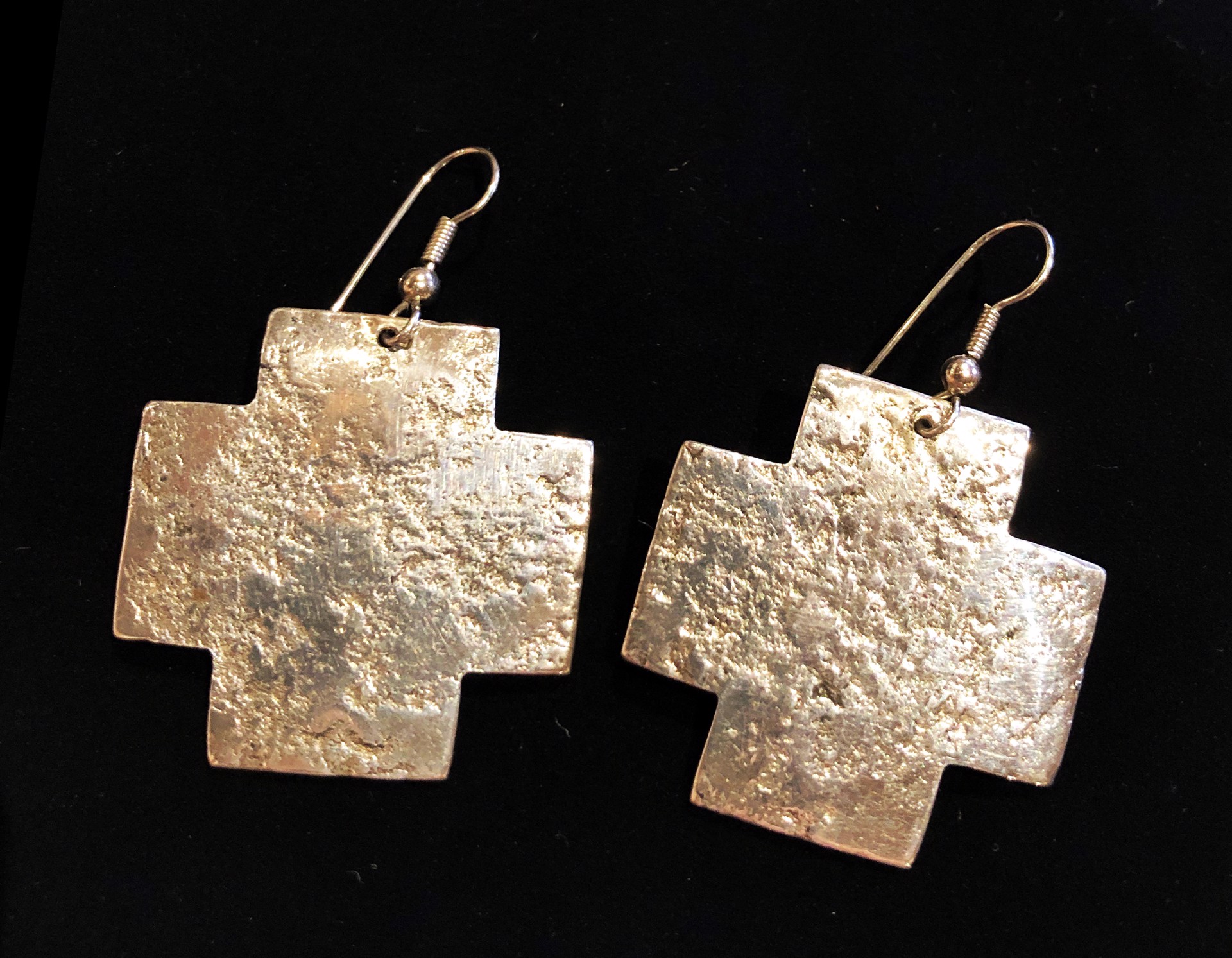Apache Jan Loco Hand-hammered Sterling Silver Cross Earrings by Artist Unknown