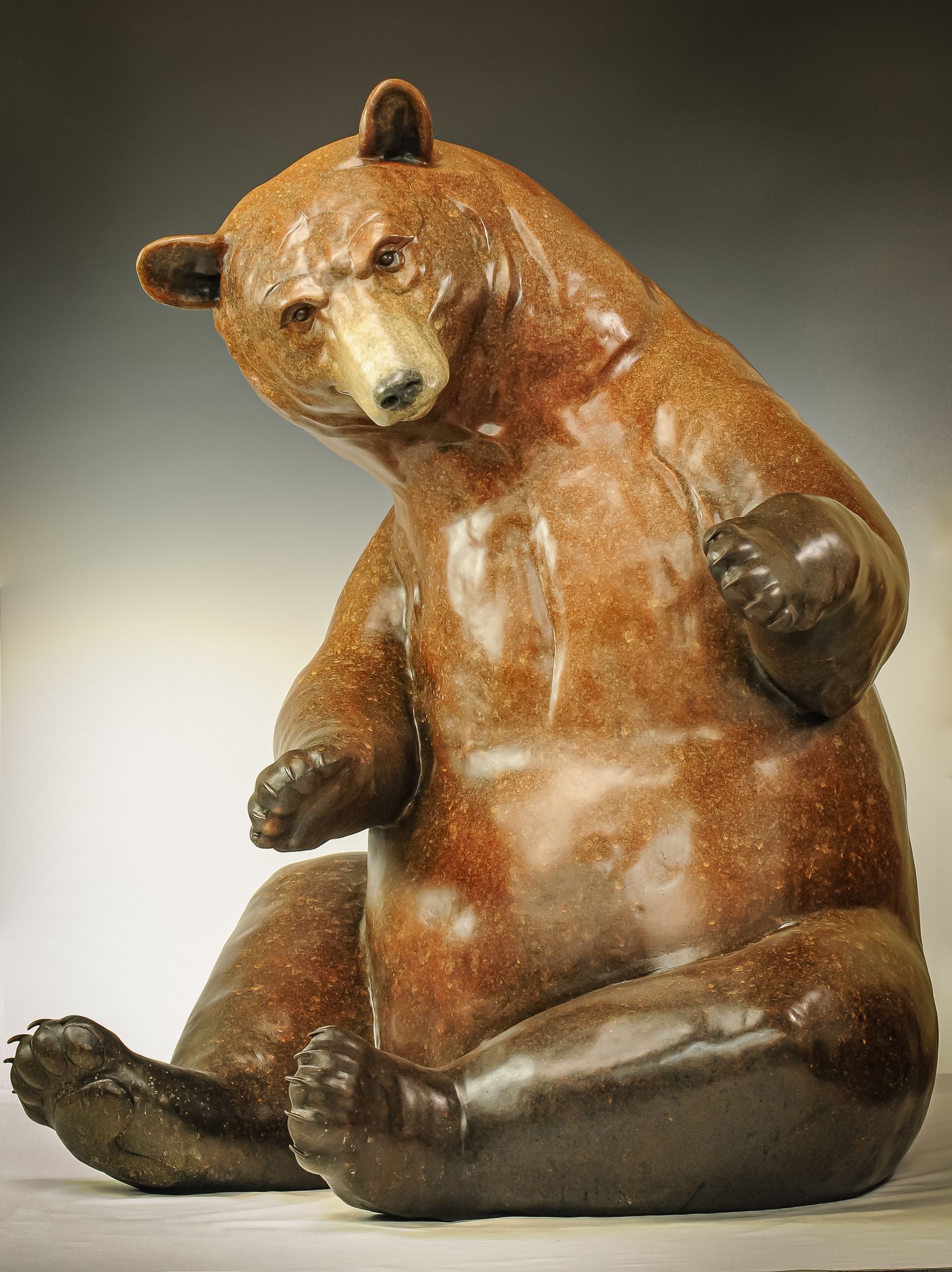 A Fine Art Sculpture In Bronze By Jeremy Bradshaw Featuring A Sitting Bear, Available At Gallery Wild