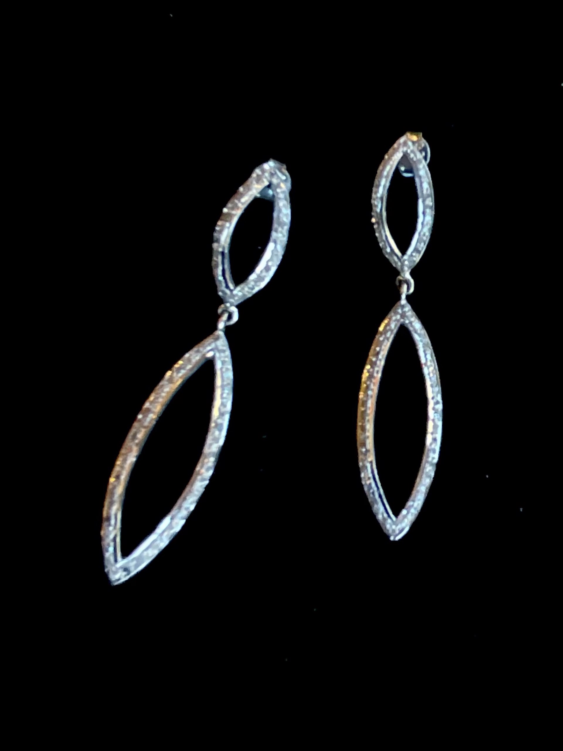 KB-E31 OxSS Pave Diamond Long Double Oval Earrings by Karen Birchmier