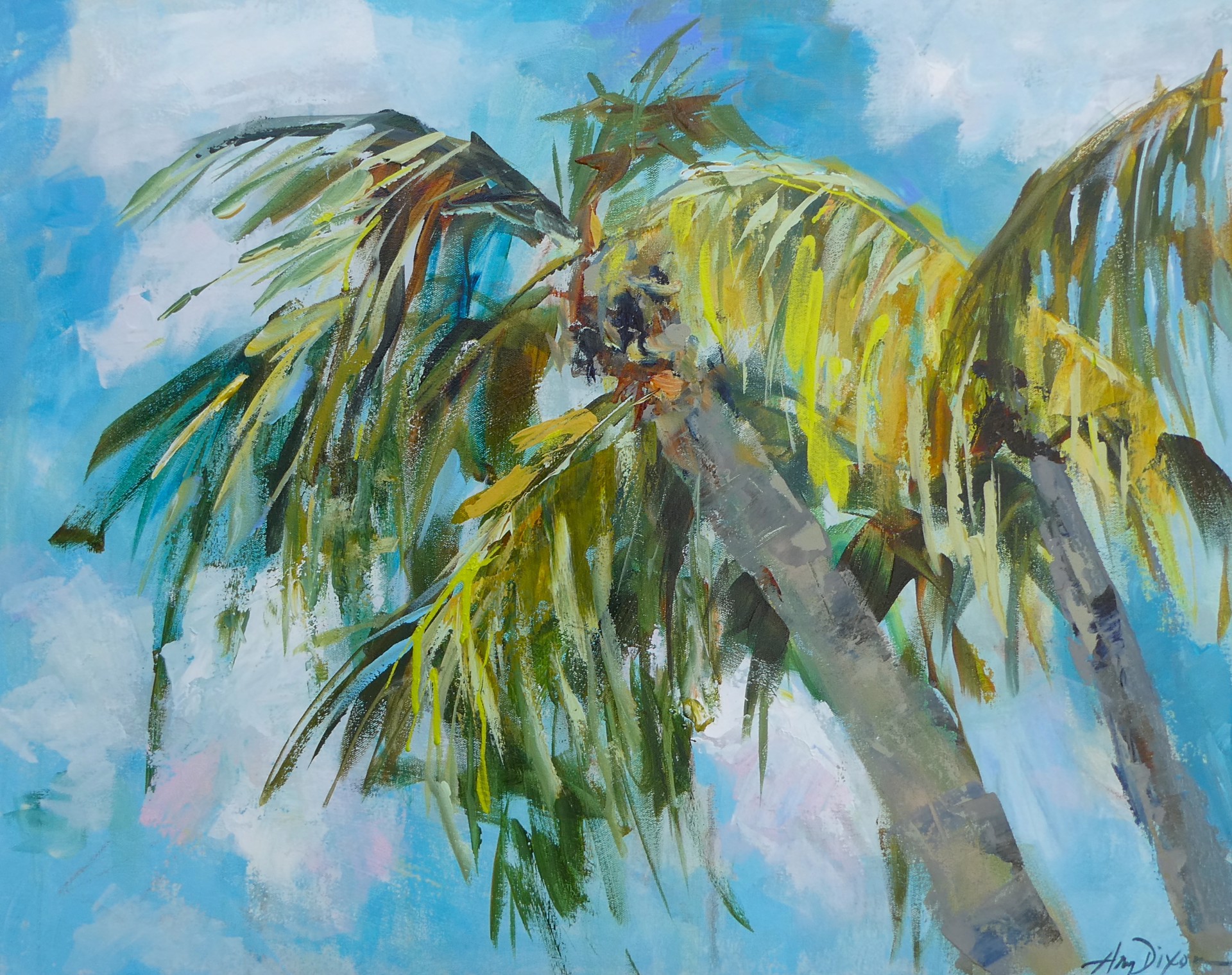 "Two Palms" original mixed media painting by Amy Dixon