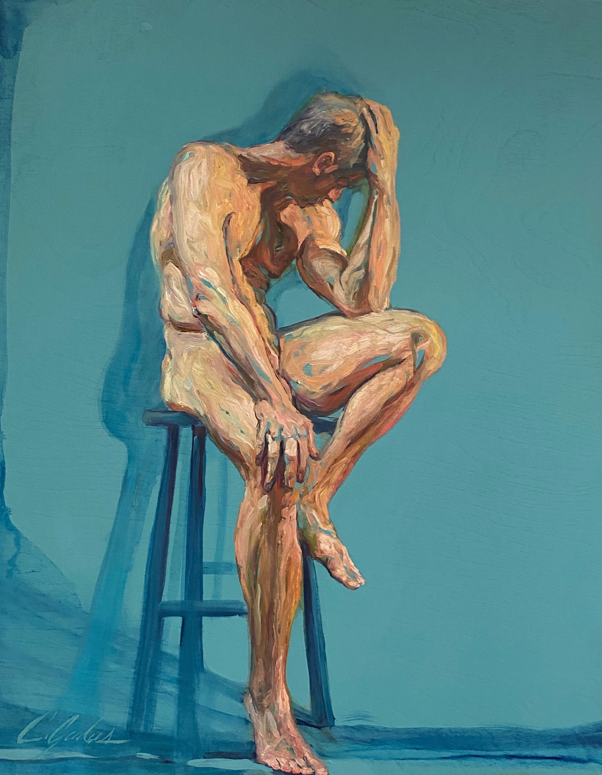 Blue Nude Male Study by Carrie Jadus