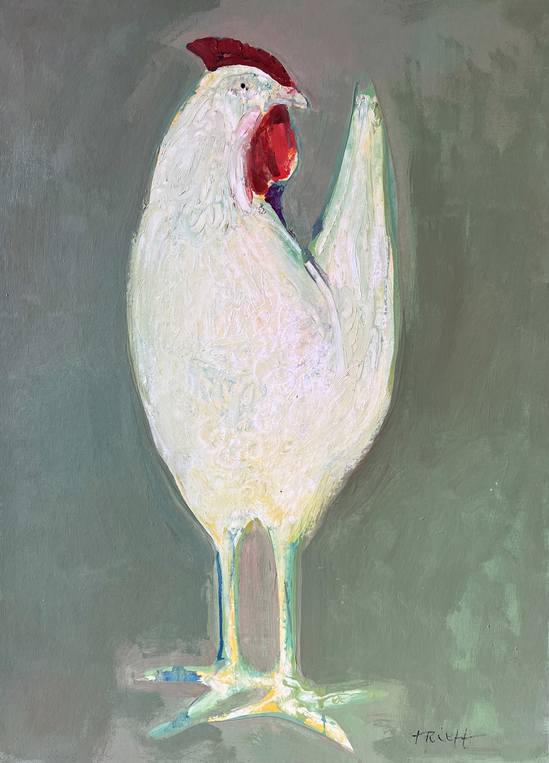 White Chicken on Green by Selina Trieff