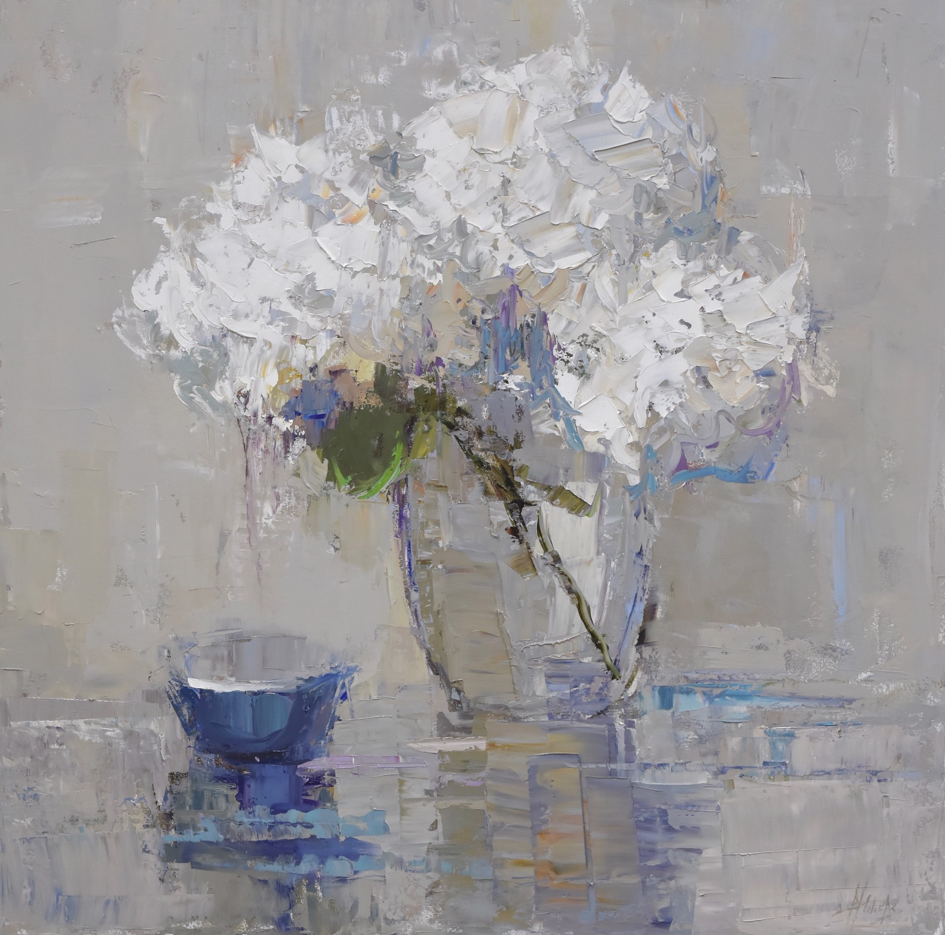 Blue Bowl and Hydrangeas by Barbara Flowers