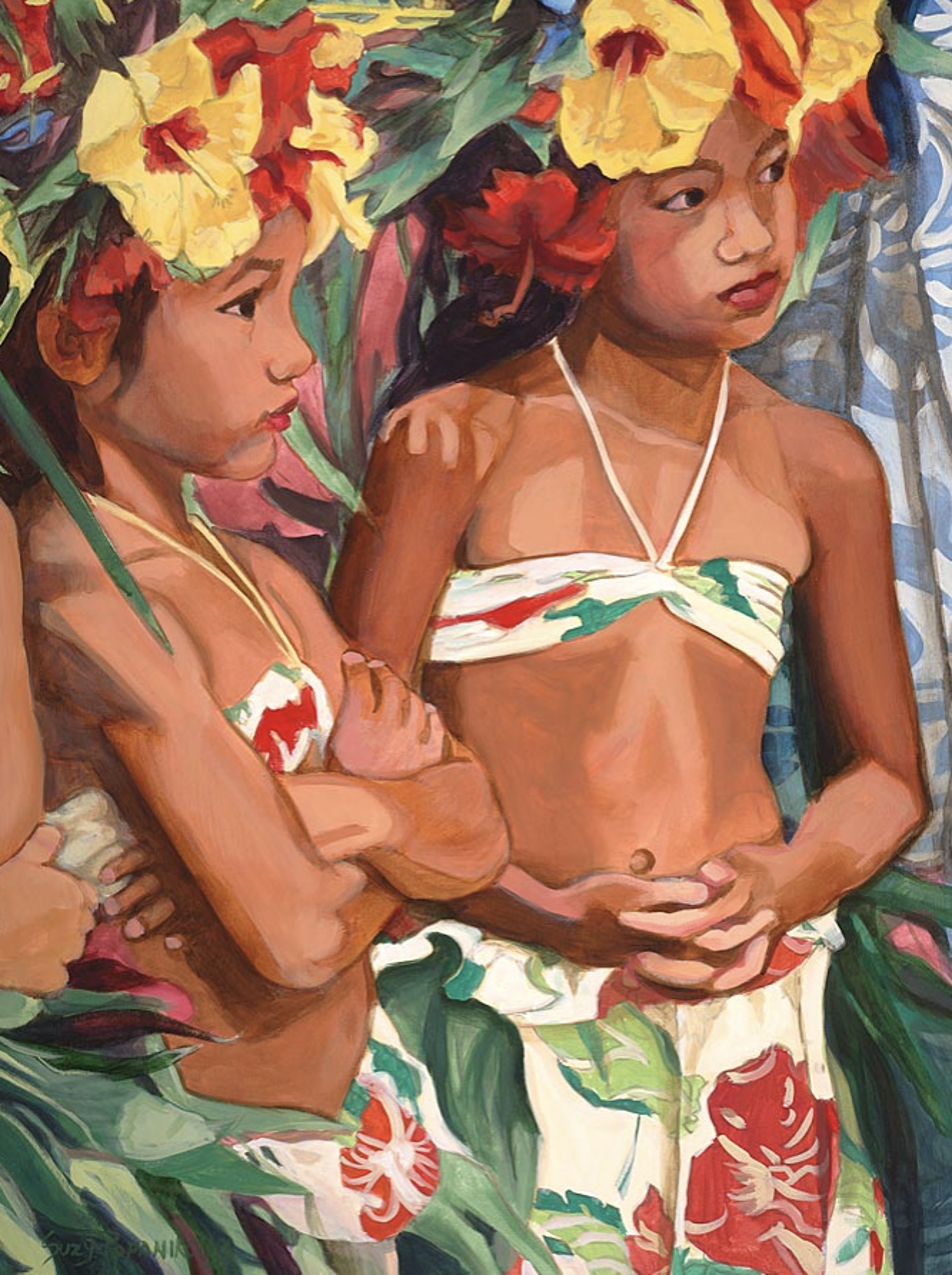 Young Dancers with Yellow Hibiscus by Suzy Papanikolas