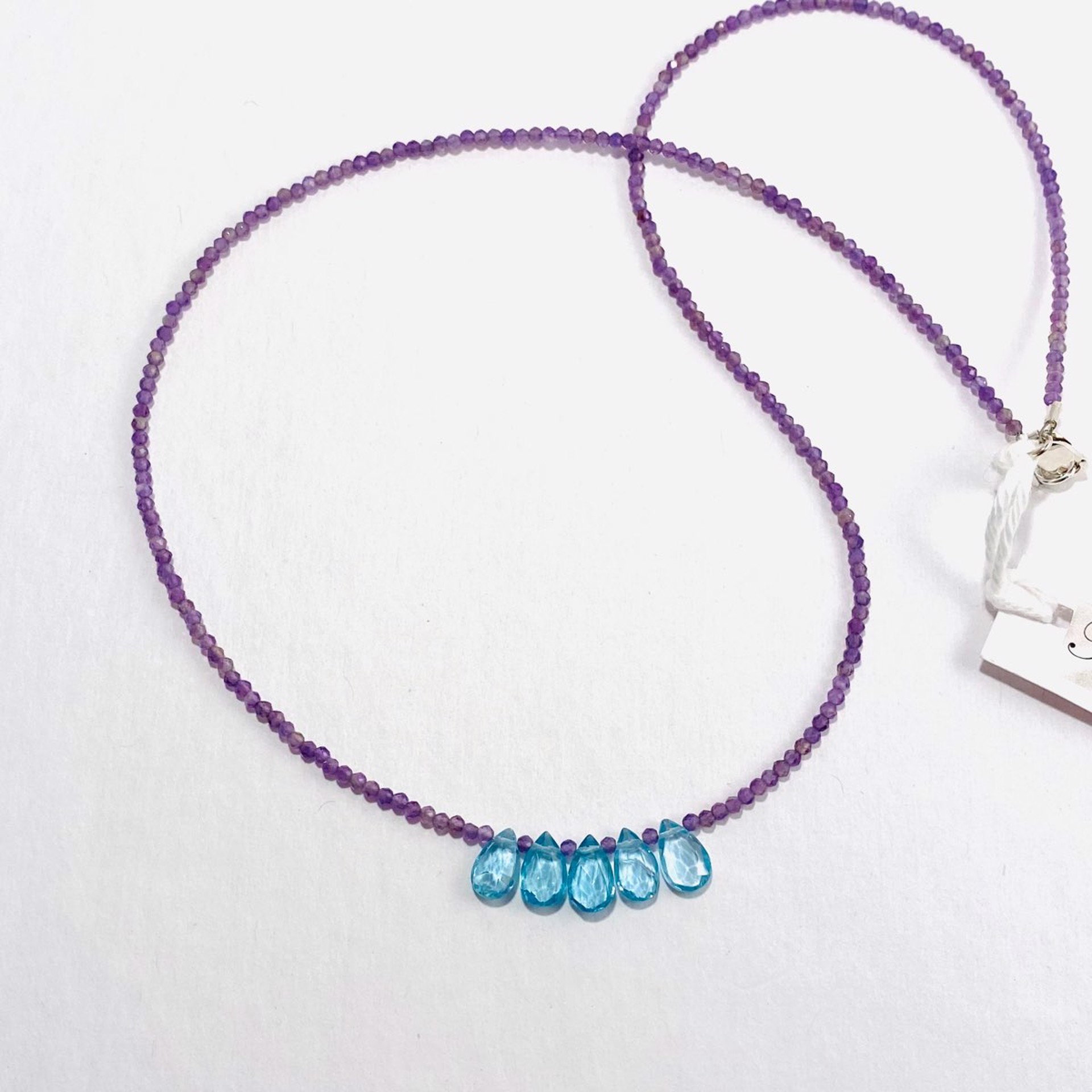 NT22-214 Tiny Faceted Amethyst Five Blue Apatite Brio Necklace by Nance Trueworthy