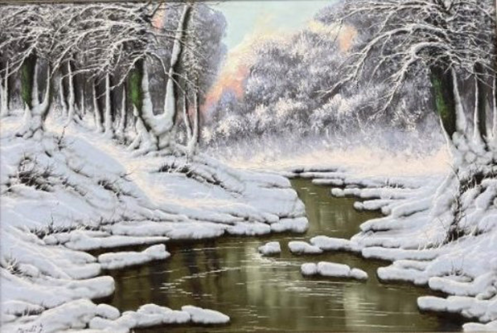 Snowy Stream by Various Original European Oil Paintings