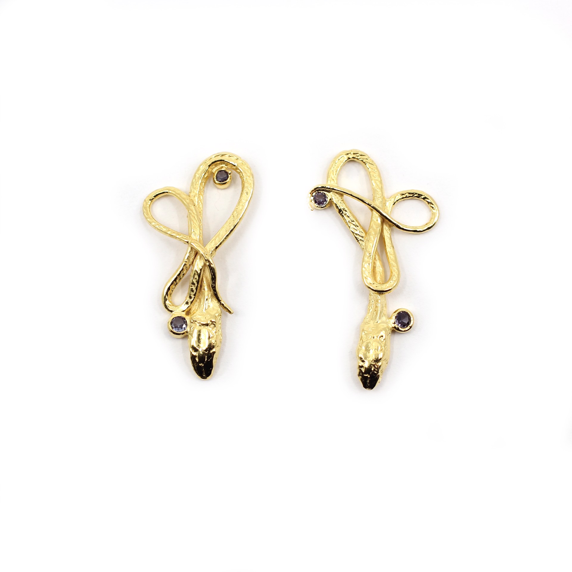 Small Gold Gemstone Serpentine Earrings by Anna Johnson