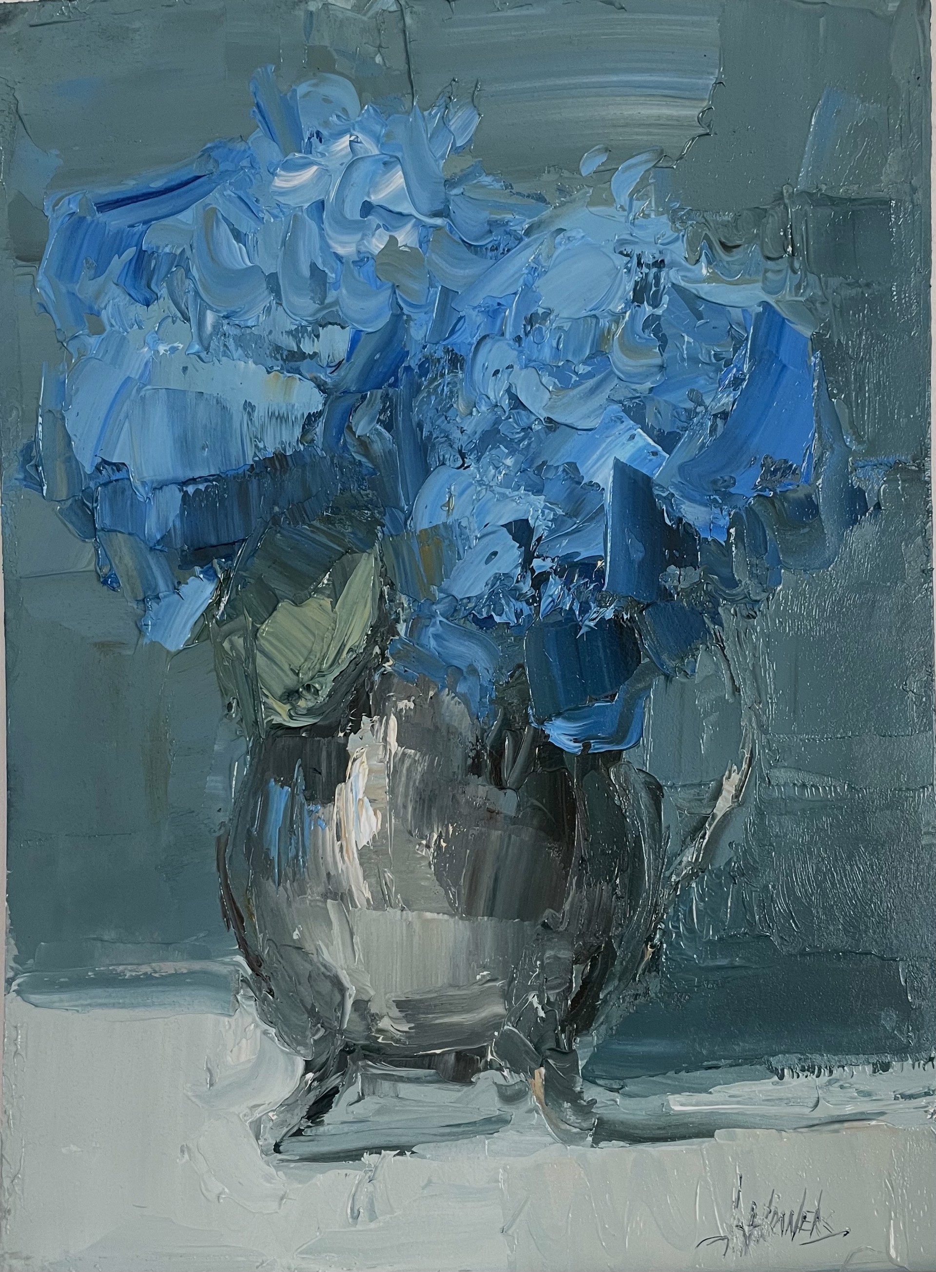 Blue Hydrangeas and Silver by Barbara Flowers