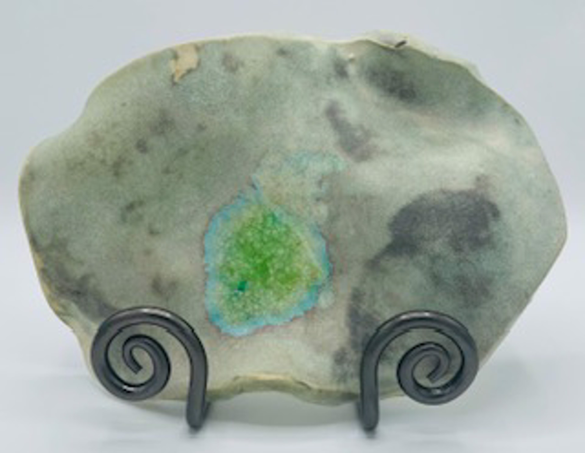 Medium Free Form Patina Pistachio with Glass by Satterfield Pottery