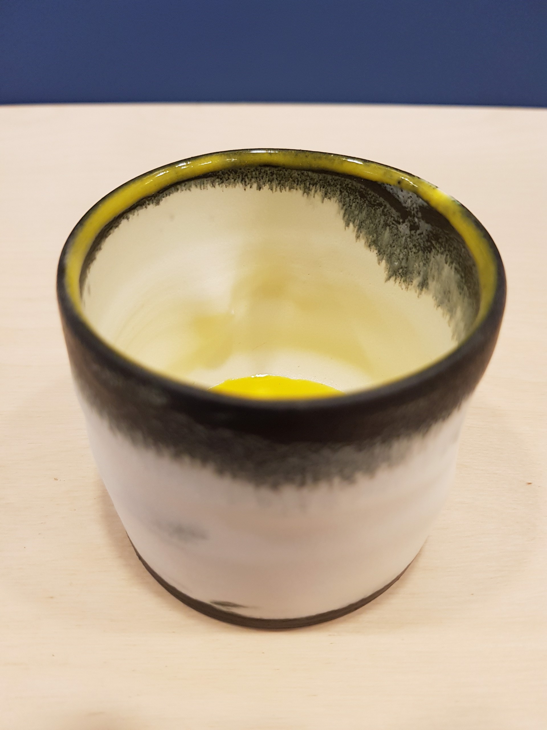 Porcelain Cup - Yellow & Black Glaze by Kyra Cane