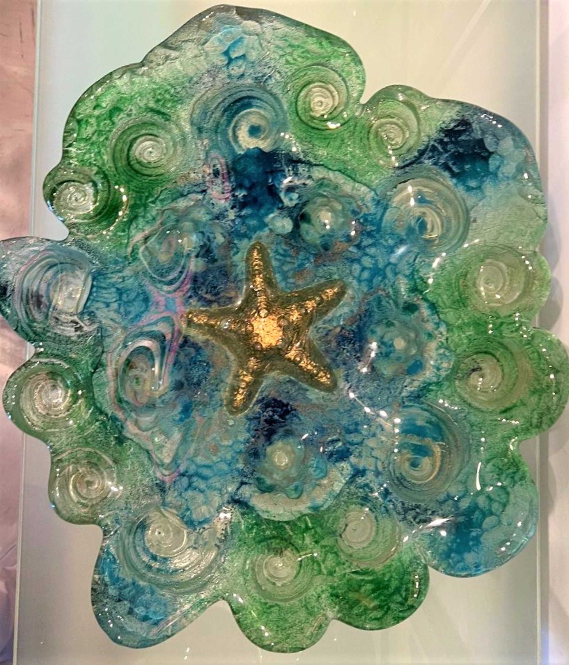 Green and Blue Starfish Platter by Susan Gott