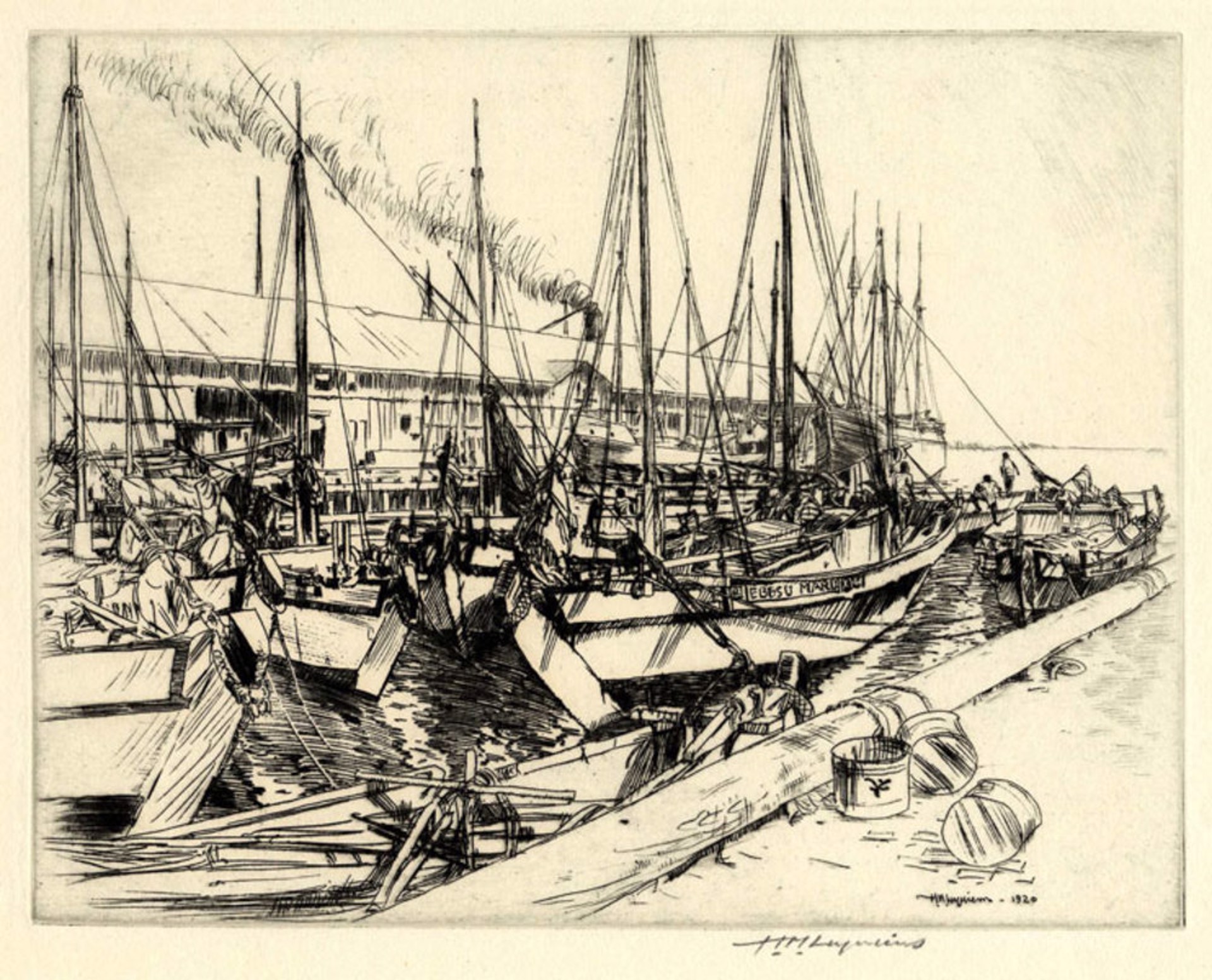 Fishing Sampans in Harbor by Huc Mazelet Luquiens