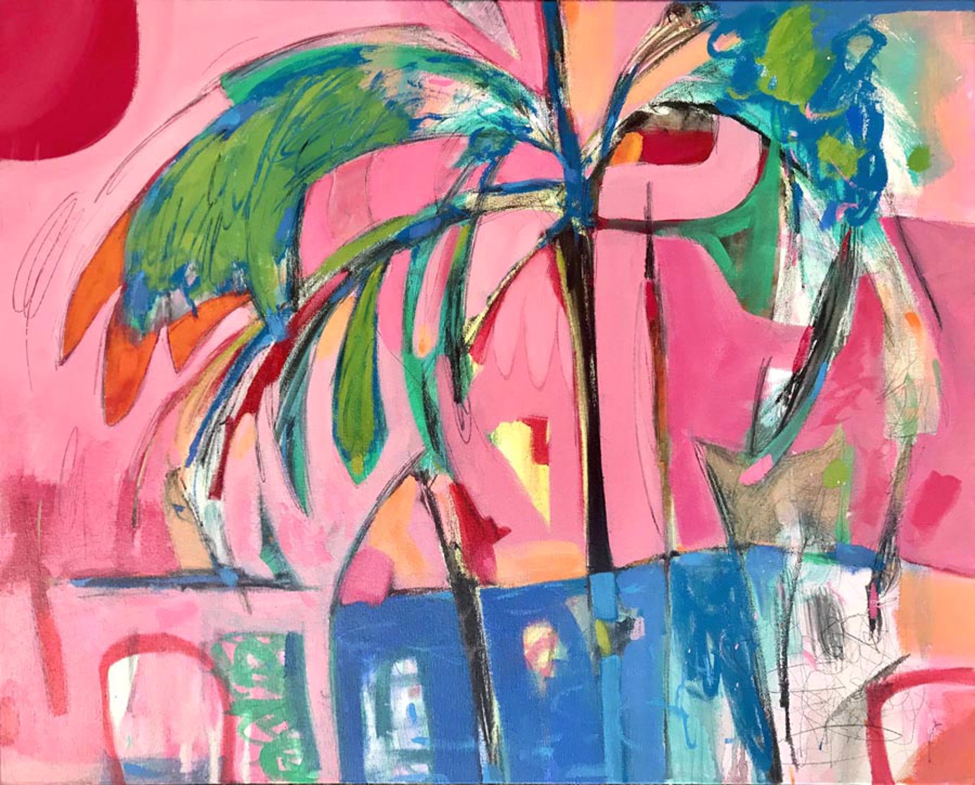 Flamingos and Palm Trees by Victor Bokas