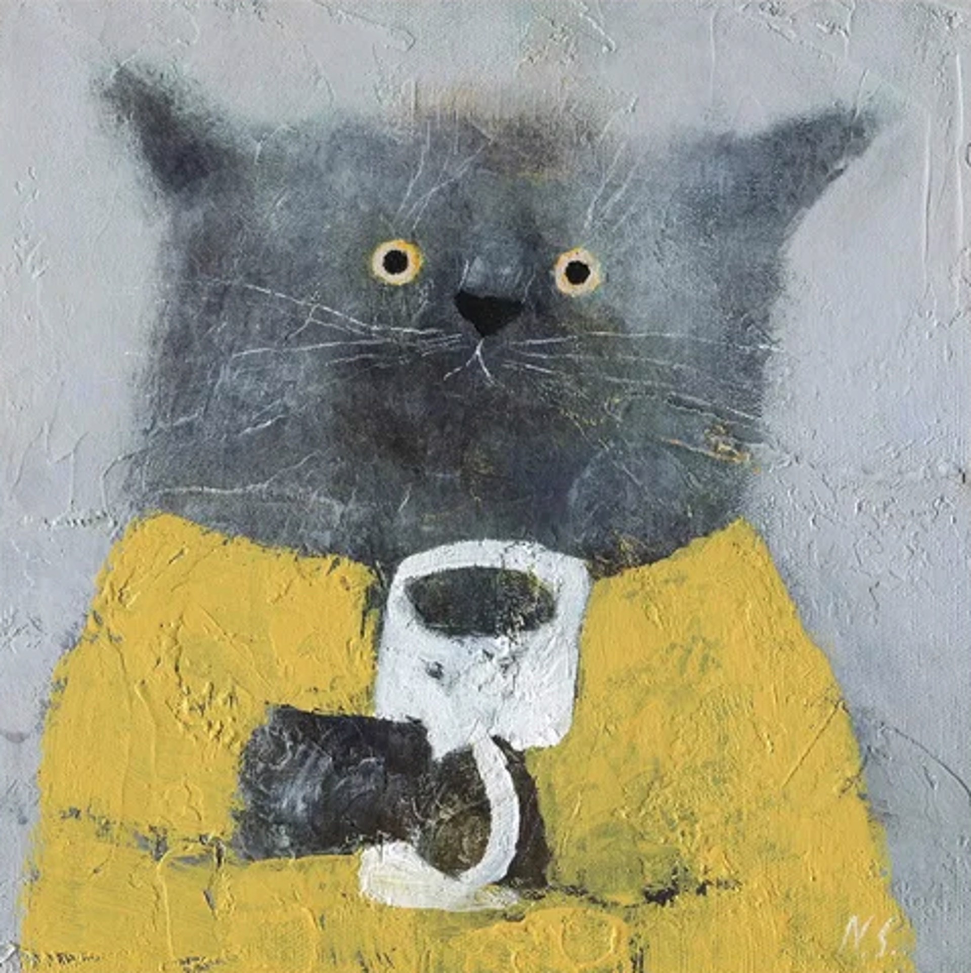Grey Cat in a Yellow Dress by Natalia Shaloshvili