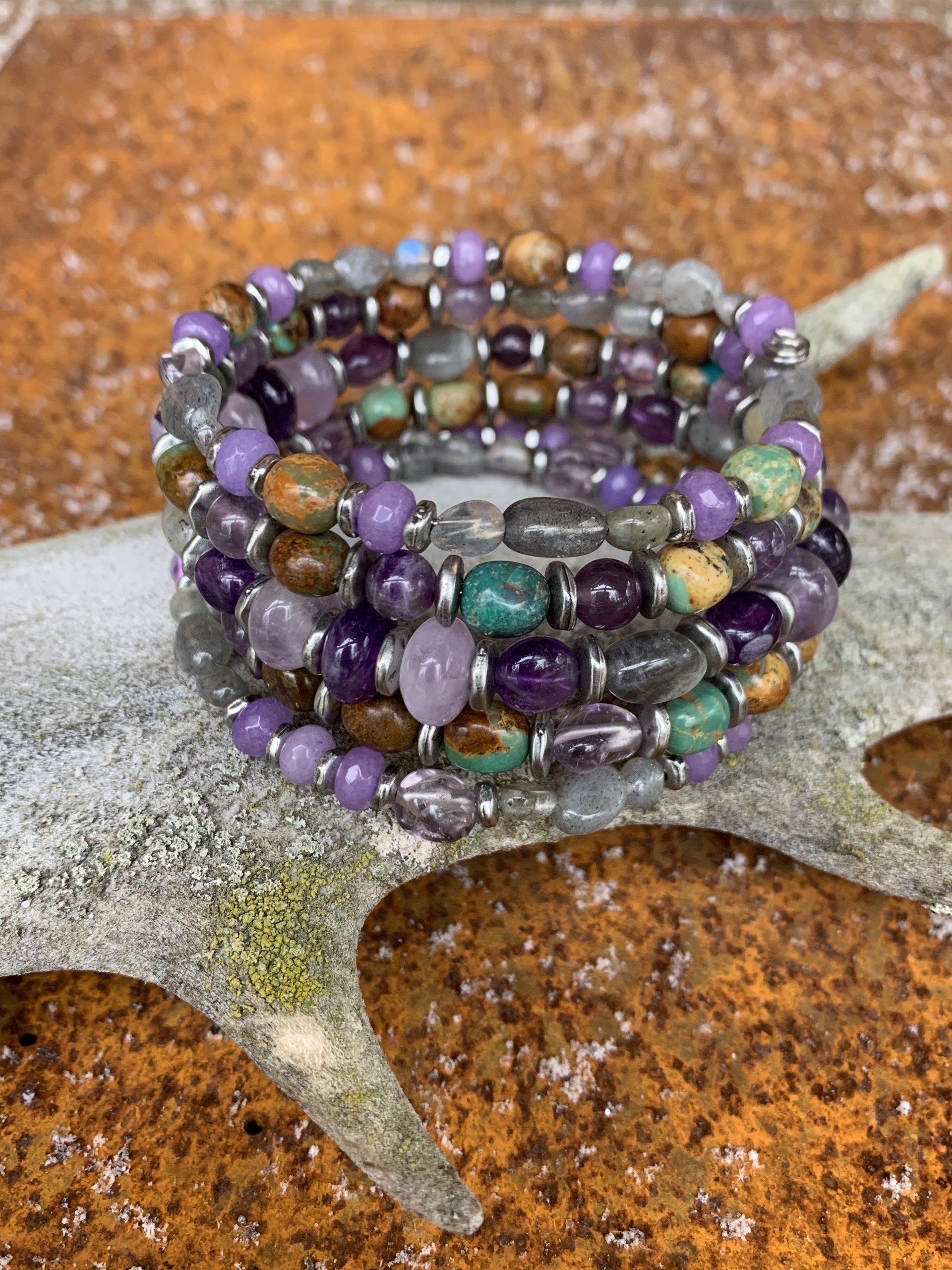 K537 Amethyst and Turquoise 5 wrap by Kelly Ormsby