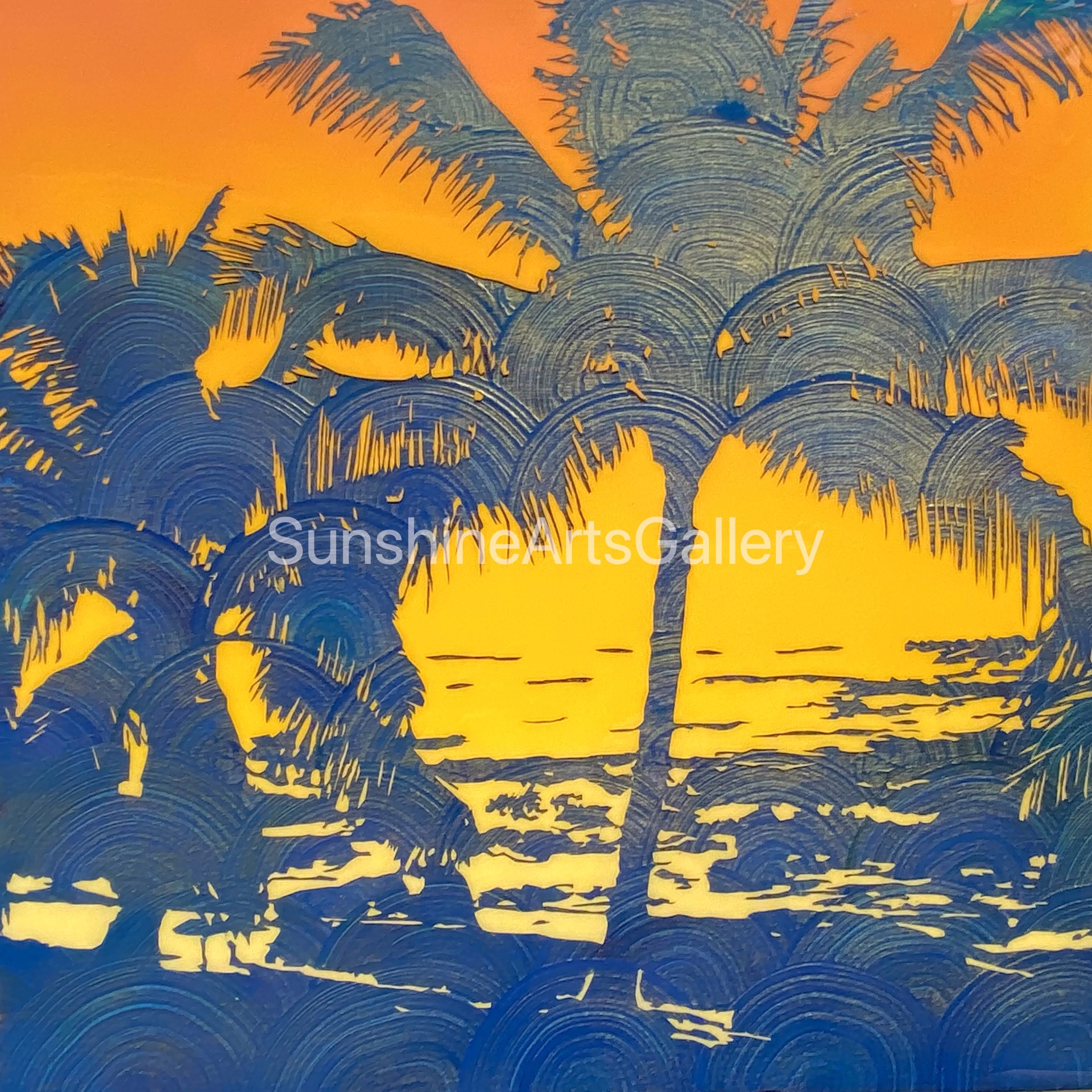 Blue and Gold Afternoon Palms by Pati O'Neal