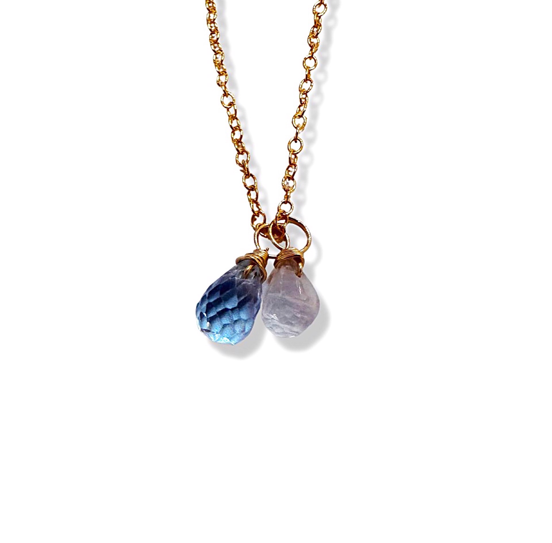 Necklace - Aquamarine and Moonstone Drop with 14K Gold Filling by Julia Balestracci