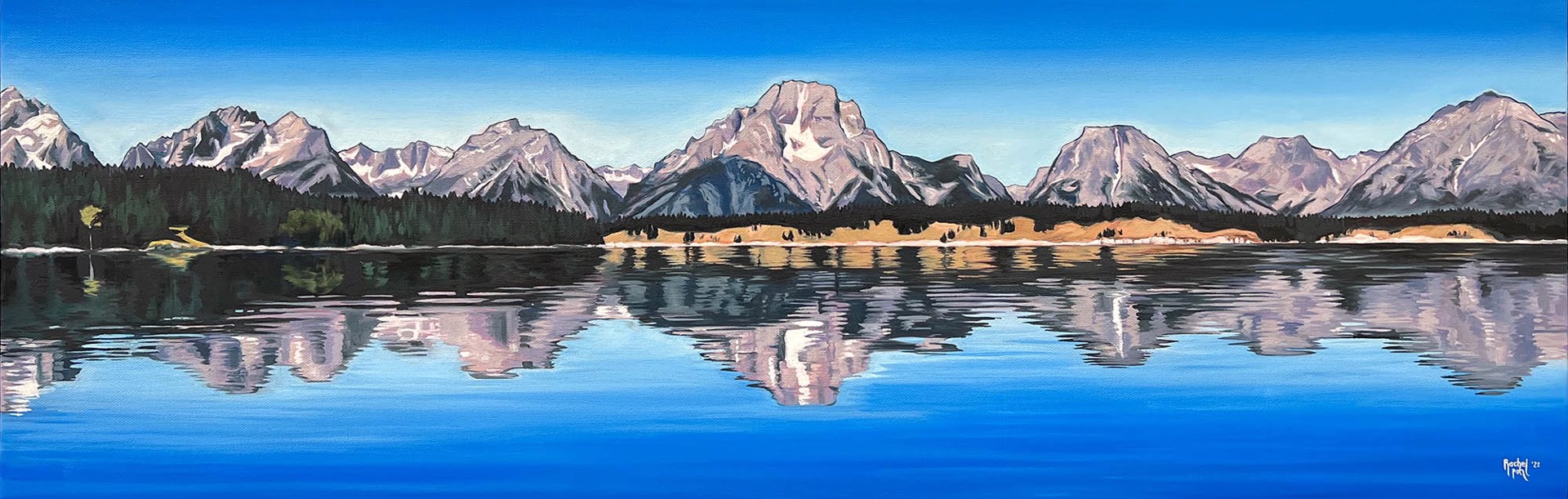 Summer Mountain Landscape Of The Tetons Reflecting In Jackson Lake