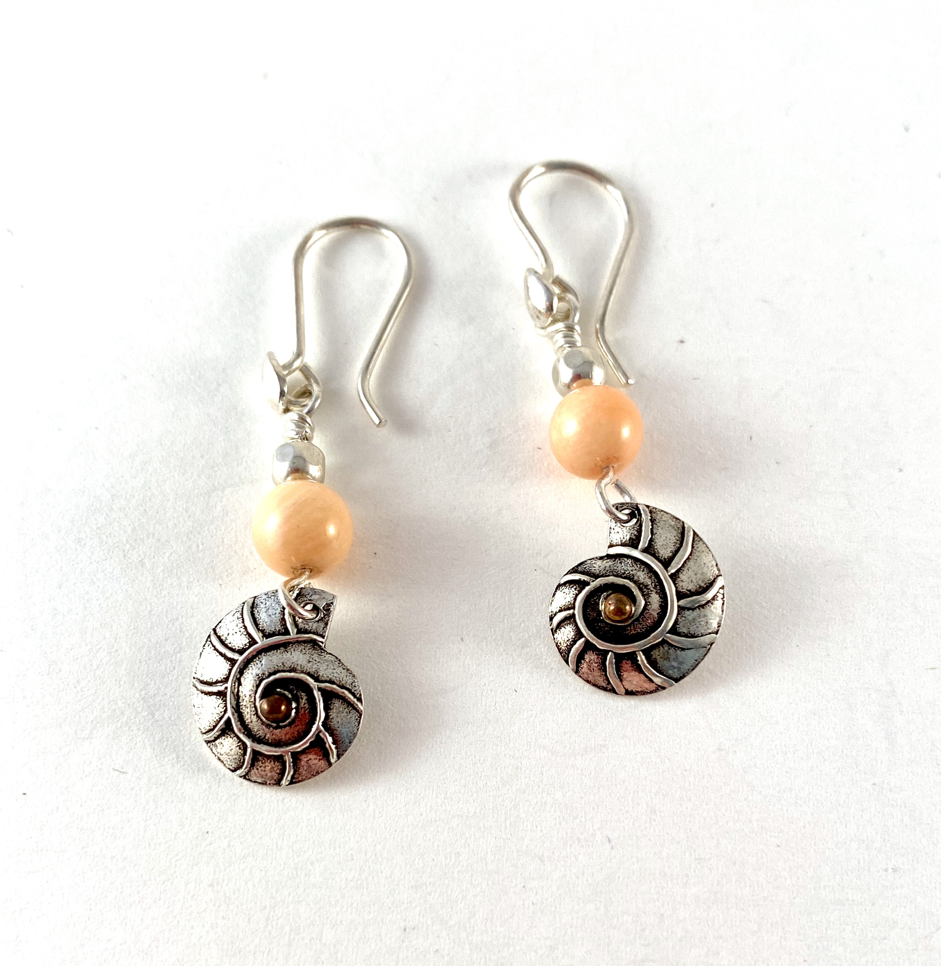 Silver Earrings with Coral Bead by Anne Bivens