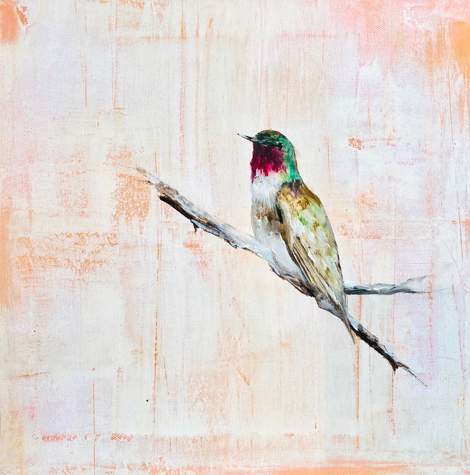 Original Oil Painting By Jenna Von Benedikt With Hummingbirds On An Abstract Background