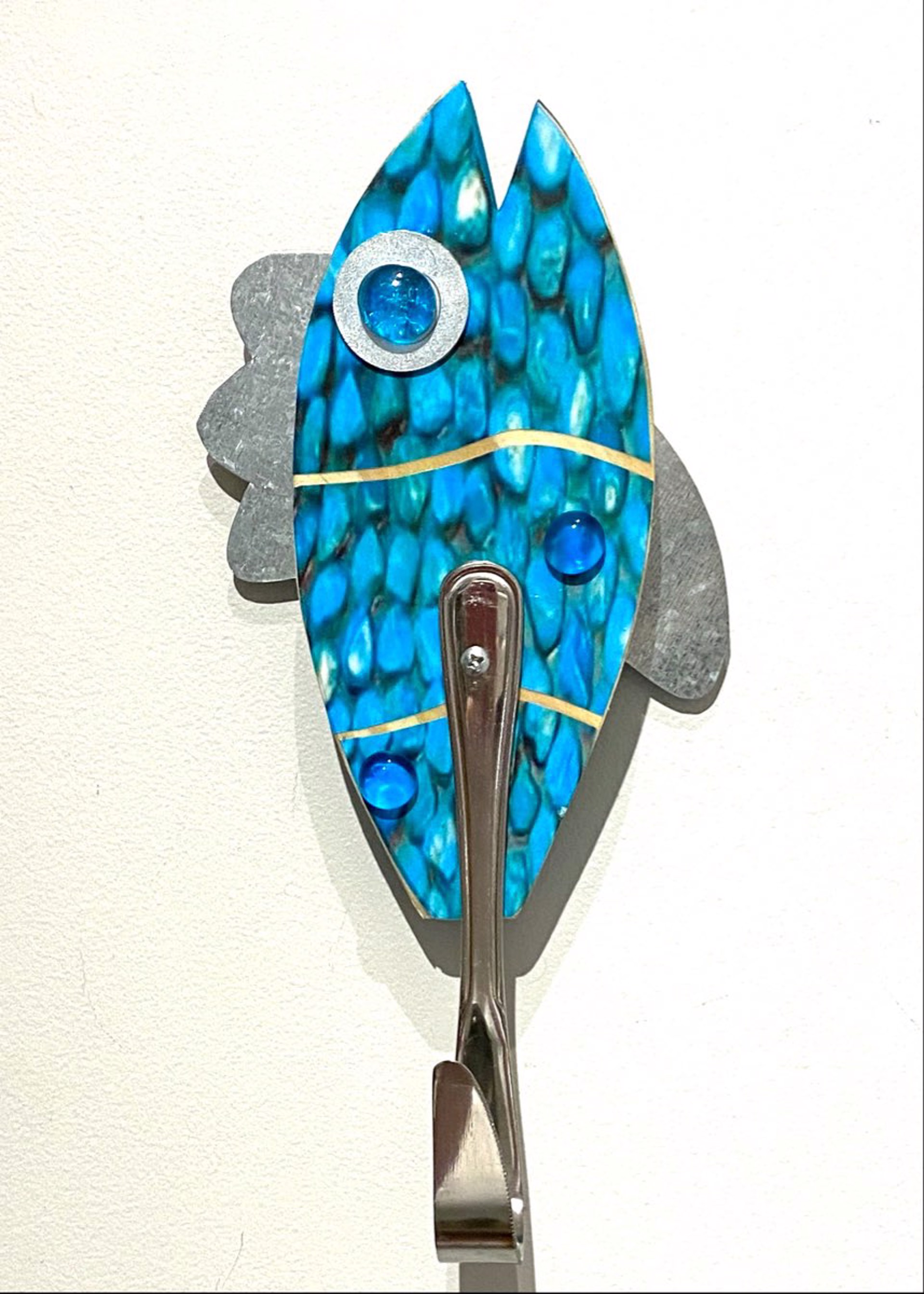 Aqua Fish with Scales and Silverware Hook by Jo Watson