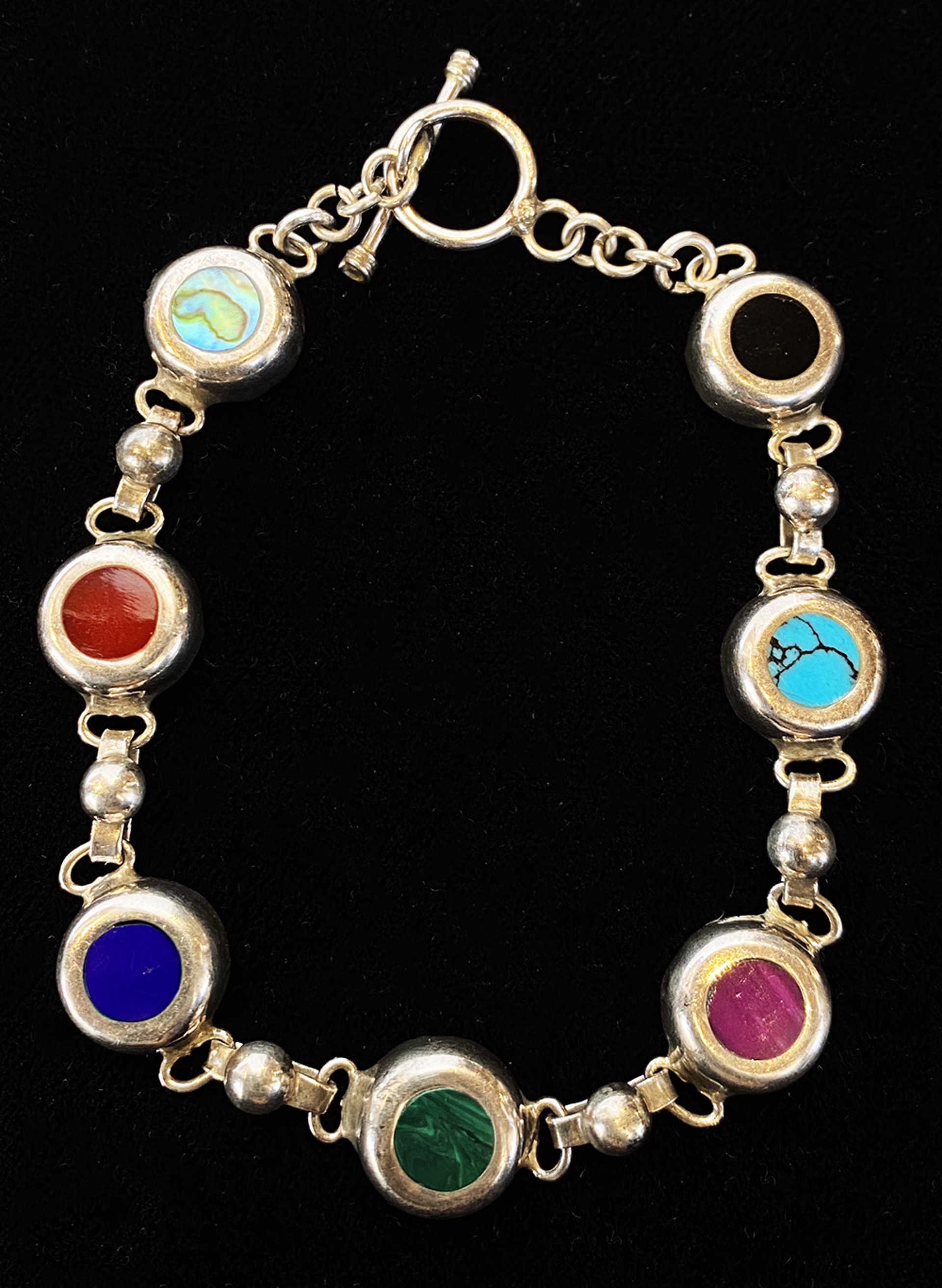 Vintage Mexican Sterling Multistone Bracelet by Artist Unknown