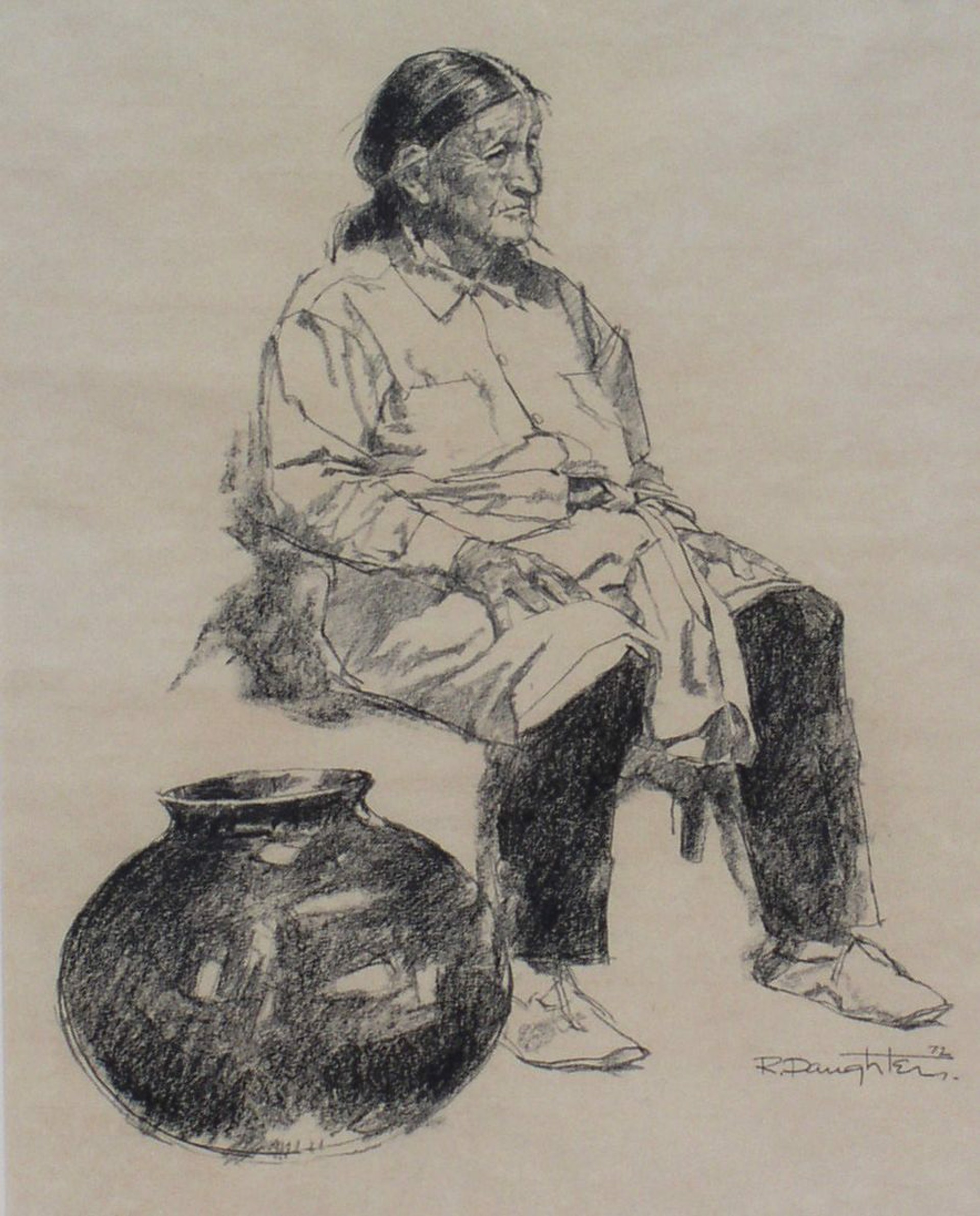 Taos Indian Study- Pot by Robert Daughters (1929-2013)