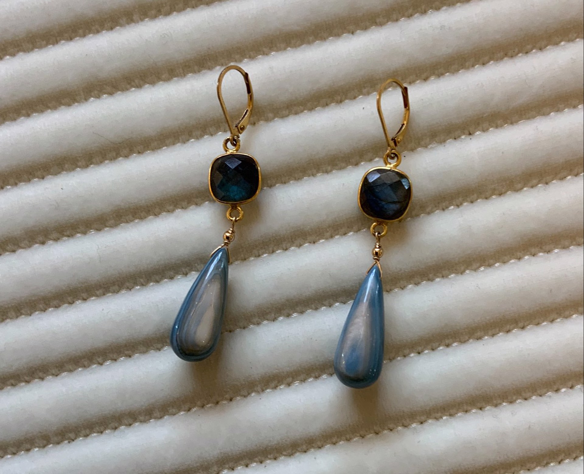 Labordorite polished Dyed mother Off Peral by Melinda Lawton Jewelry