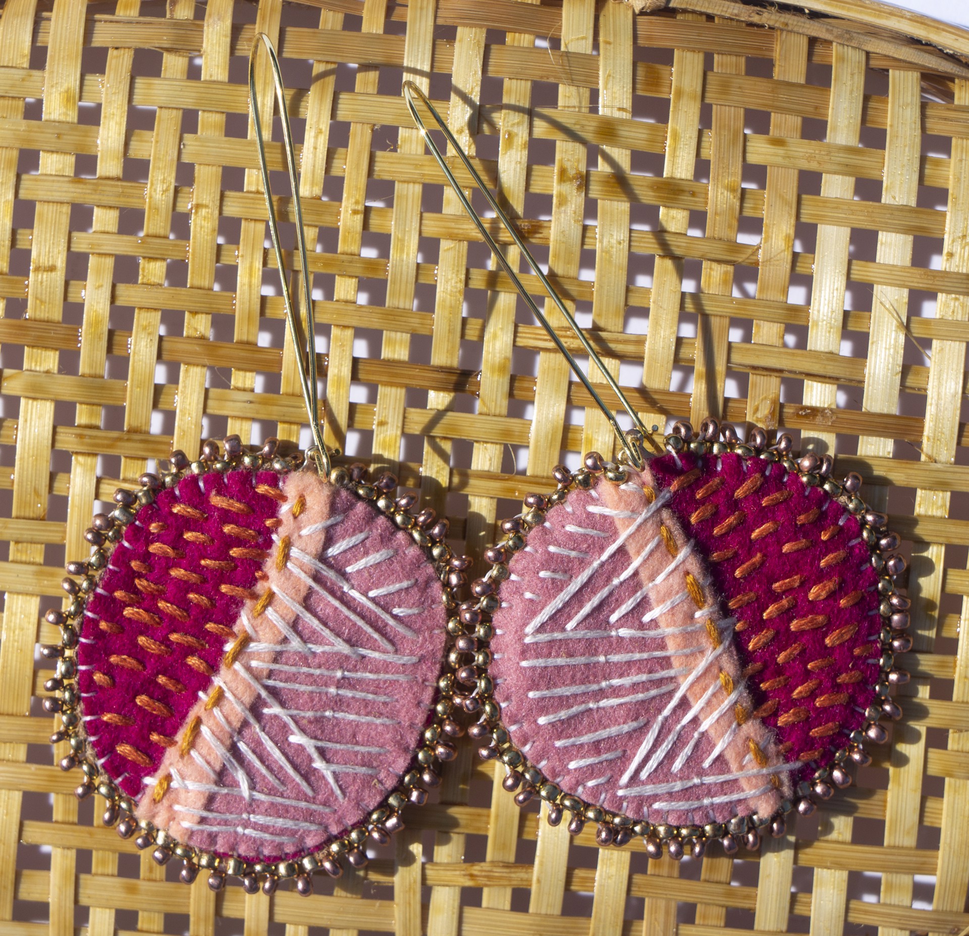 Pink Basket Weave Earrings by Hattie Lee Mendoza