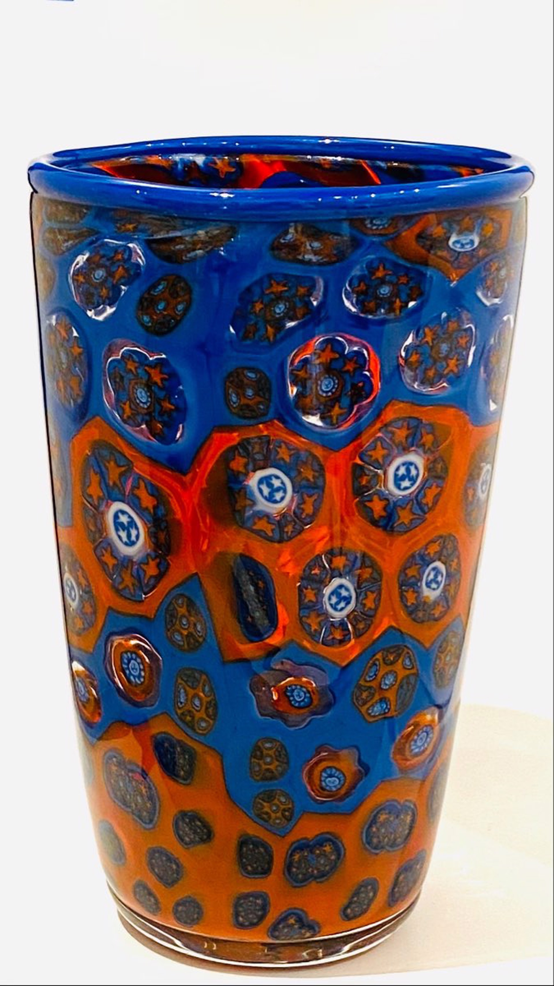 JG22-28 Vase  Red Blue with Stars Millefiori by John Glass