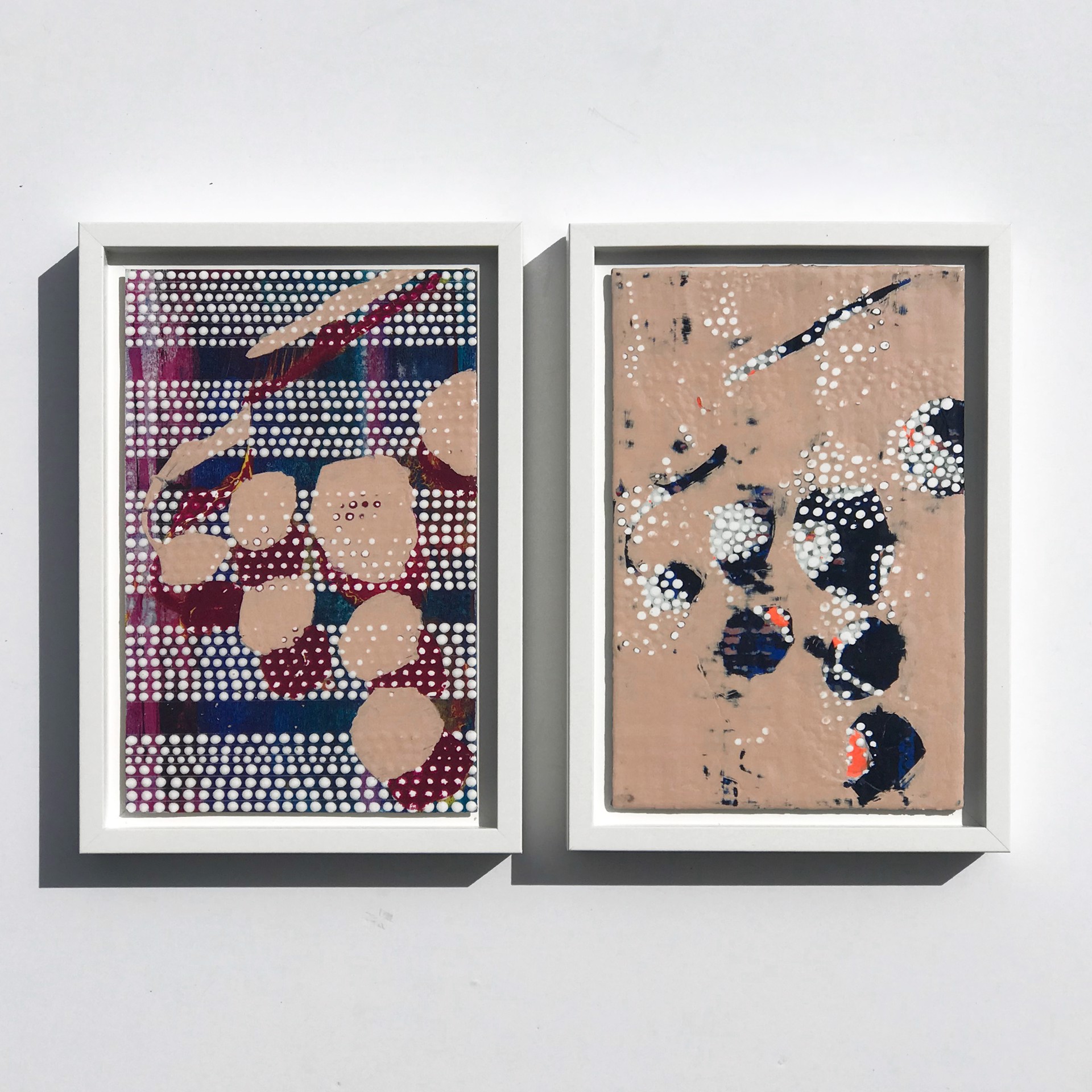 Abstract Patterned Pair Of Small Works One The Negative Of The Other Formed Primarily By Dots 